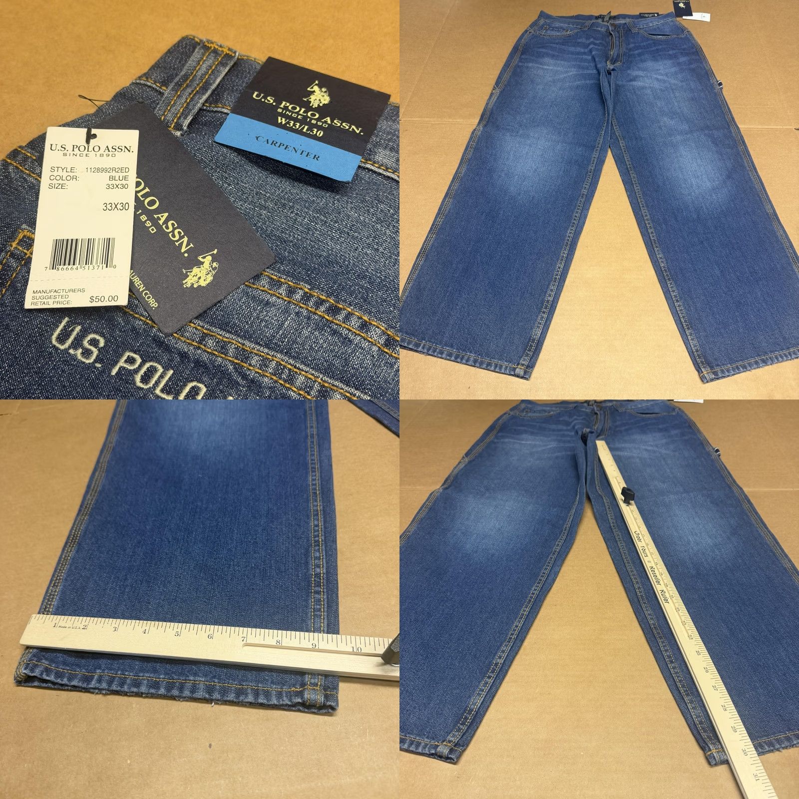 U.S. Polo Assn. U.S. Polo Assn. Carpenter Jeans Mens 33x30 Blue Wash Relaxed Straight Denim Size US XS / EU 42 / 0 - 8 Thumbnail