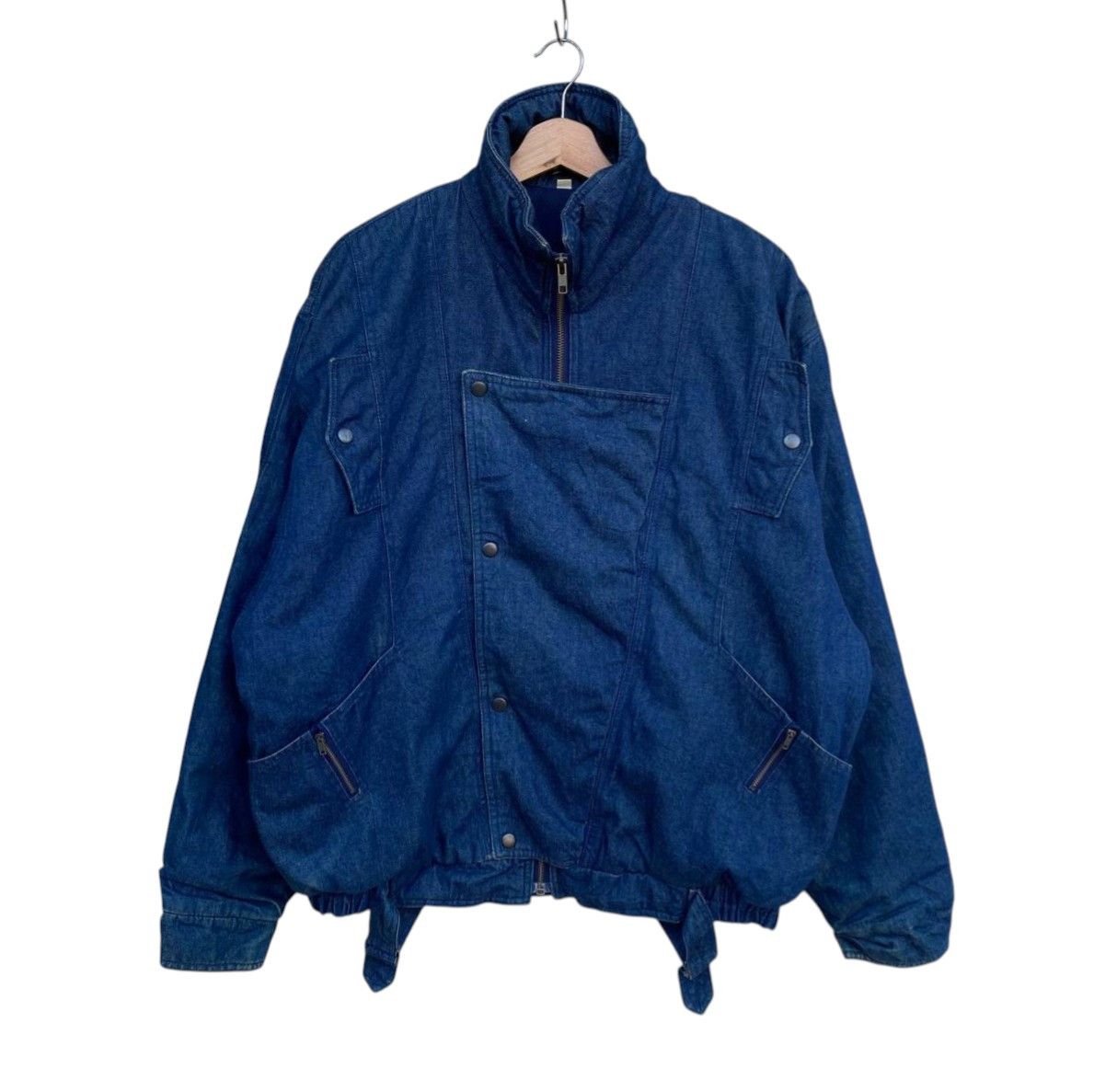 Vintage Vintage 90s Asymmetric Denim Bomber Jacket Like Issey Miyake Size US L / EU 52-54 / 3 - 1 Thumbnail
