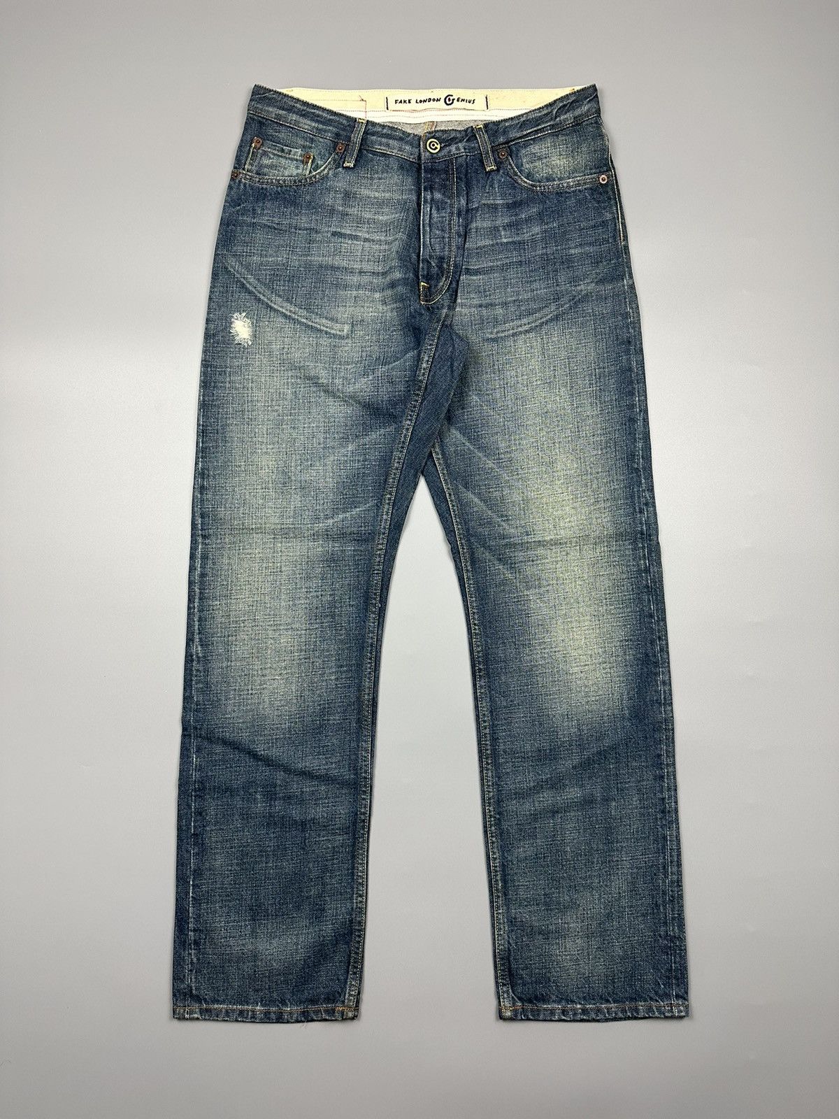 FAKE LONDON GENIUS DESTRESSED SELVEDGE DENIM - Denim