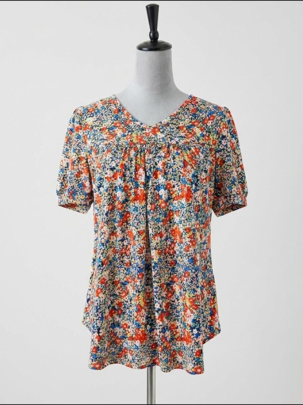 Other Floral V-Neck Short Sleeve Top - Multicolor Size L / US 10 / IT 46 - 1 Thumbnail