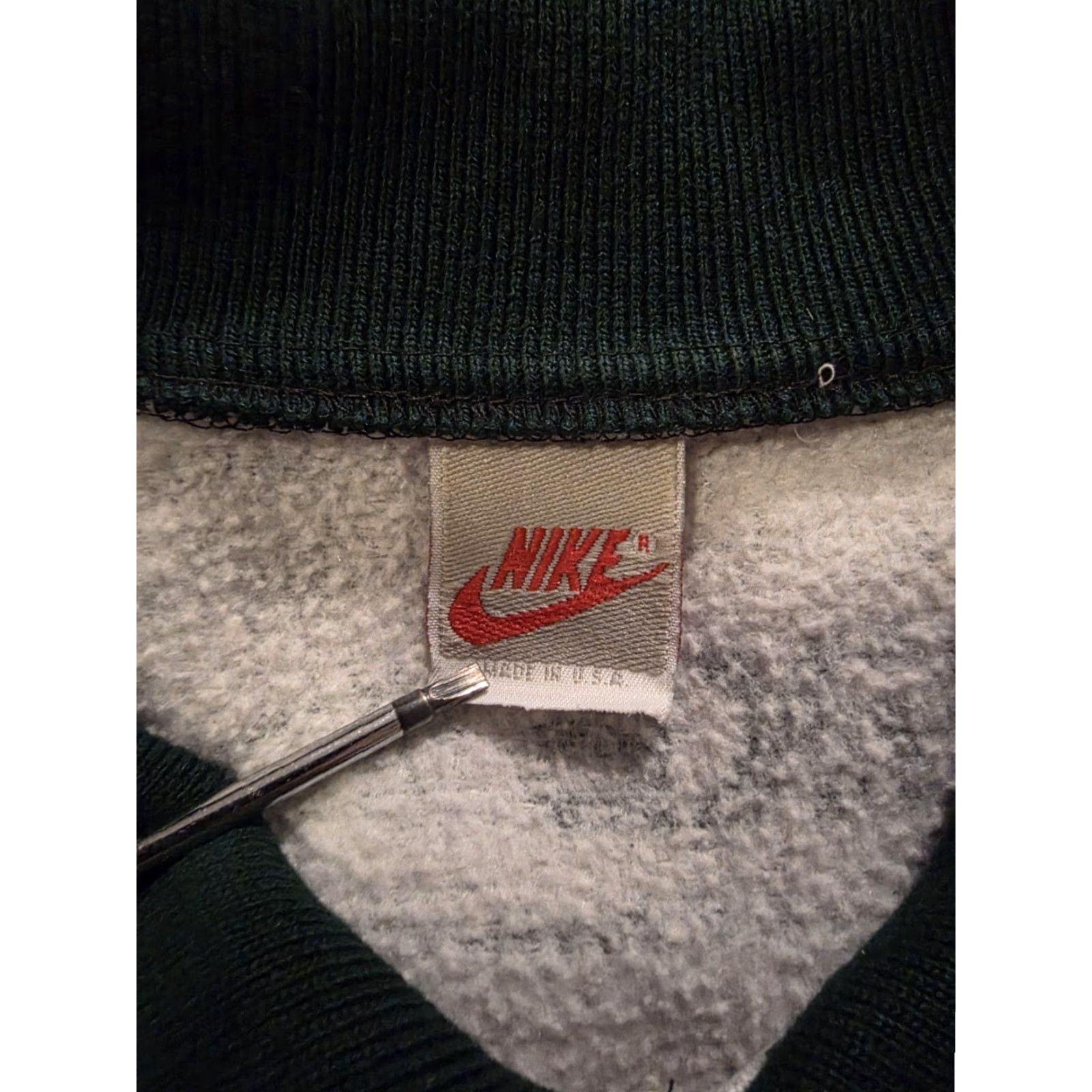 Nike VINTAGE Nike Collared Fleece Pullover Rugby AOP All Over Print Mens OSFA XL Gray Nike Logo Graphic Print 80s Hip Hop Rare Sweatshirt Size US XL / EU 56 / 4 - 5 Thumbnail