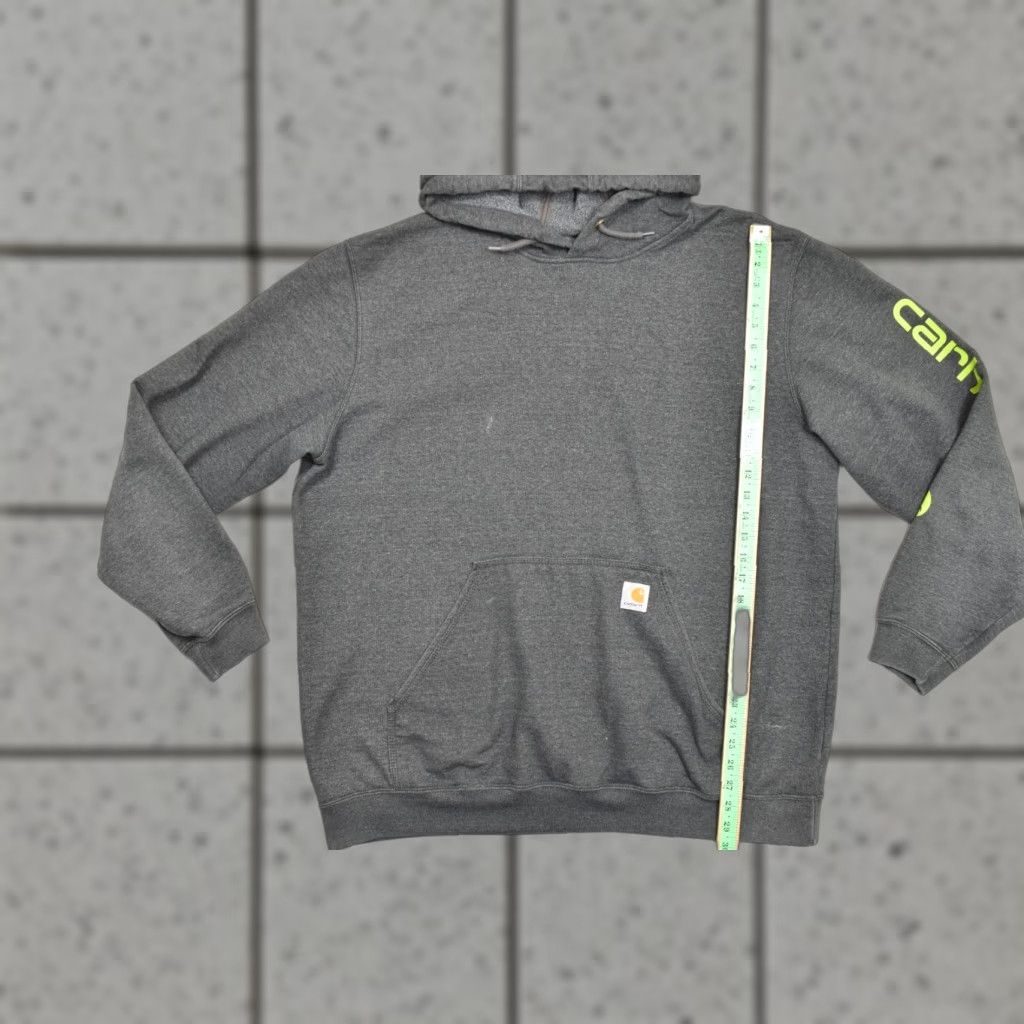 Carhartt Carhartt Hoodie Mens XL Charcoal Gray Neon Green Sleeve Logo Loose Fit K288 026 Pullover Sweatshirt Size US XL / EU 56 / 4 - 1 Thumbnail