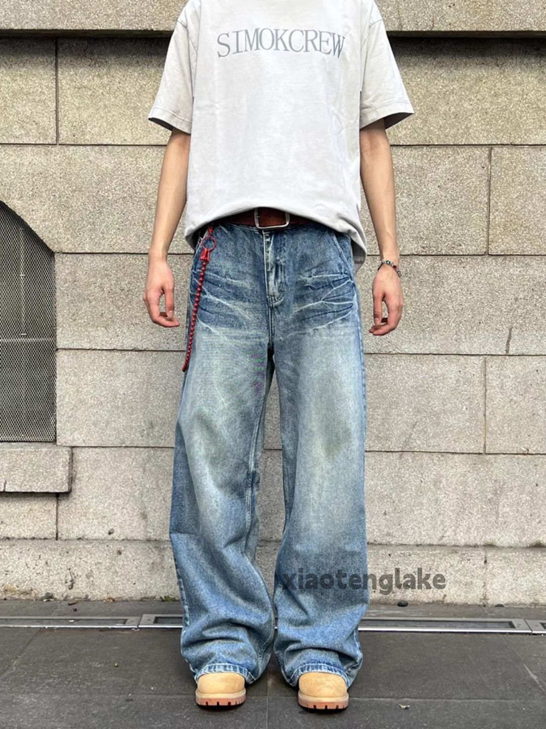 Jean Unisex washed faded loose baggy skate hiphop jeans Size US 28 / EU 44 - 4 Thumbnail