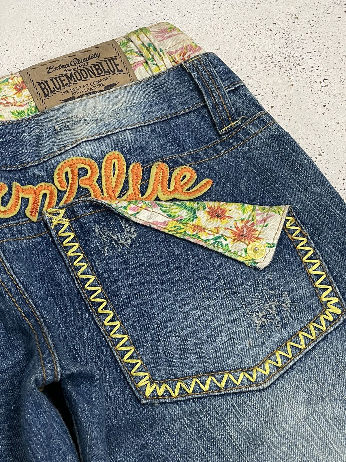 Blue Blue Japan Double Waist Moon Blue Floral Hawai Distress Hard Stiching Size US 28 / EU 44 - 21 Thumbnail