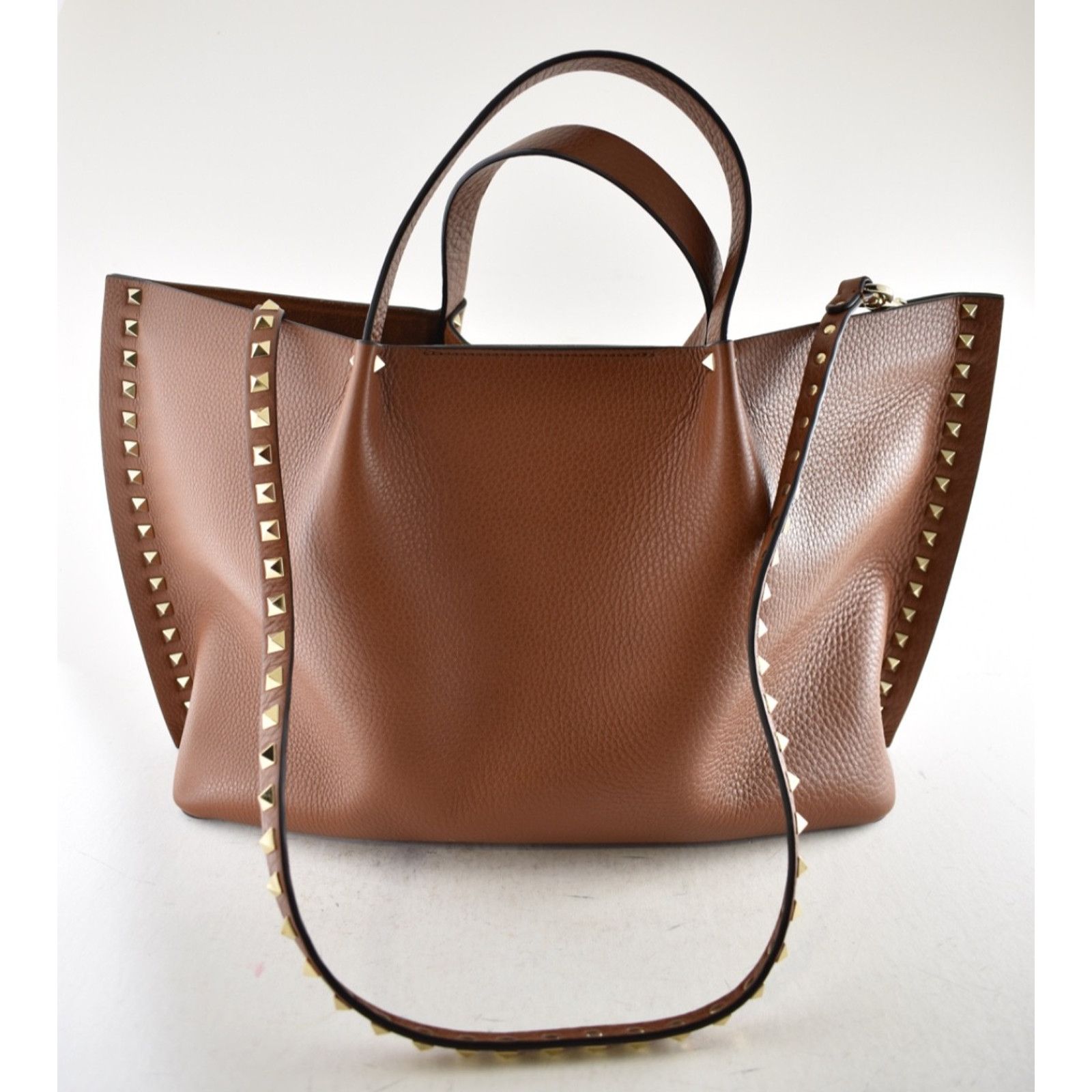 Valentino Valentino Garavani Rockstud Medium Brown Grained Tote Bag Size ONE SIZE - 6 Thumbnail