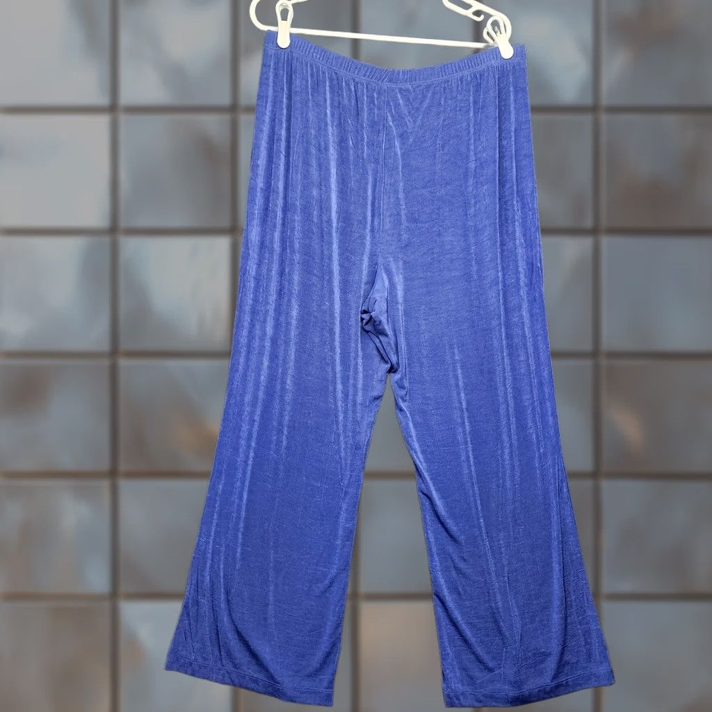 Vintage Slinky Brand Pants Womens P2XL Blue Stretch Knit Lounge Pull On Wide-Leg Ankle Liquid Size 40" / US 18 - 1 Thumbnail