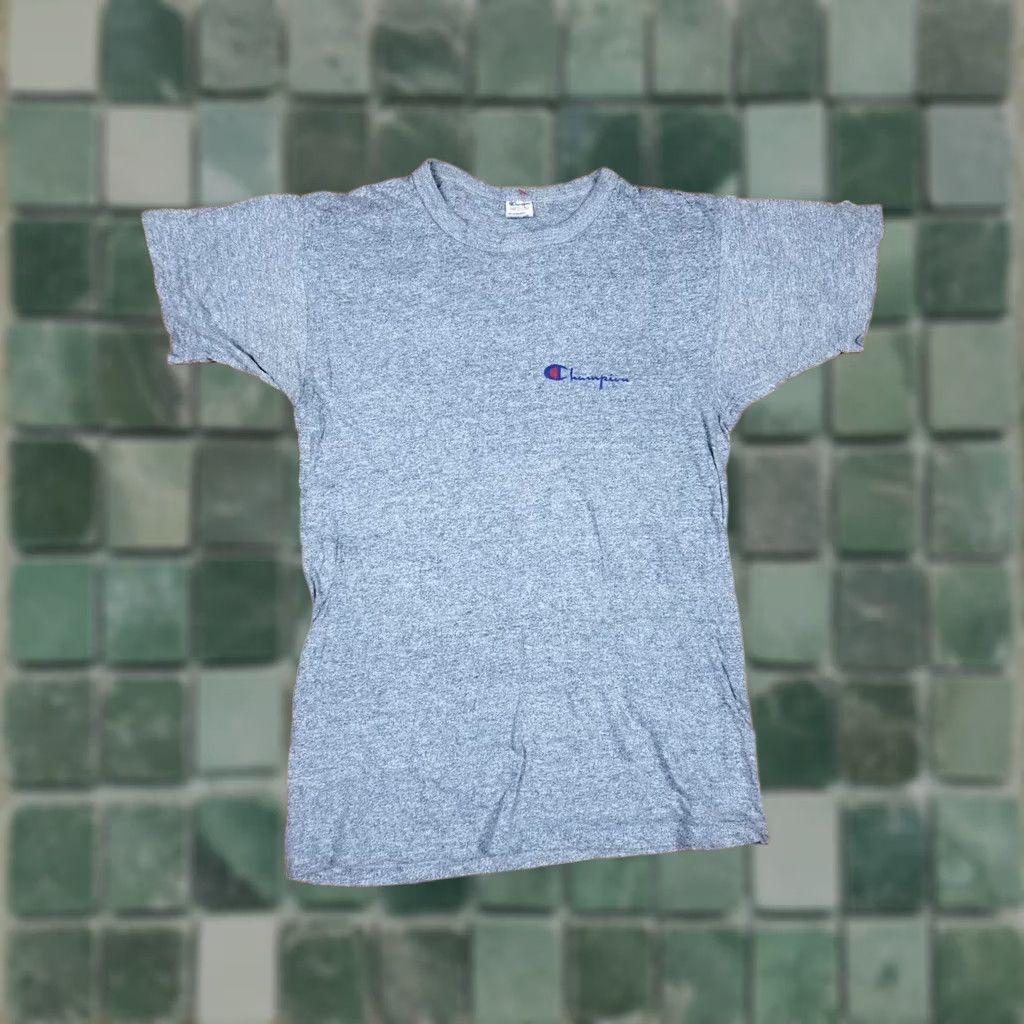 Champion VINTAGE Champion T-Shirt 80's Gray SZ MEDIUM Men Short Sleeve Round Neck Cotton 88/12 Band Retro USA Rock Cross Chest 18 In 26 In Size US M / EU 48-50 / 2 - 1 Thumbnail