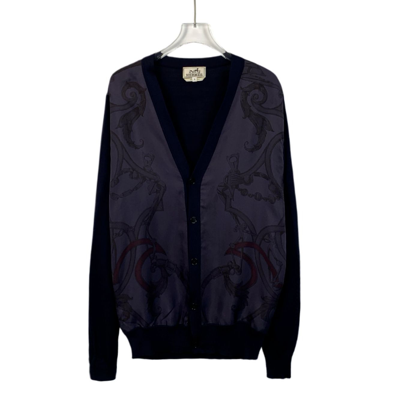 Hermes Hermès Purple Pattern Silk & Wool V-Neck Single-Breasted Car Size US M / EU 48-50 / 2 - 1 Thumbnail