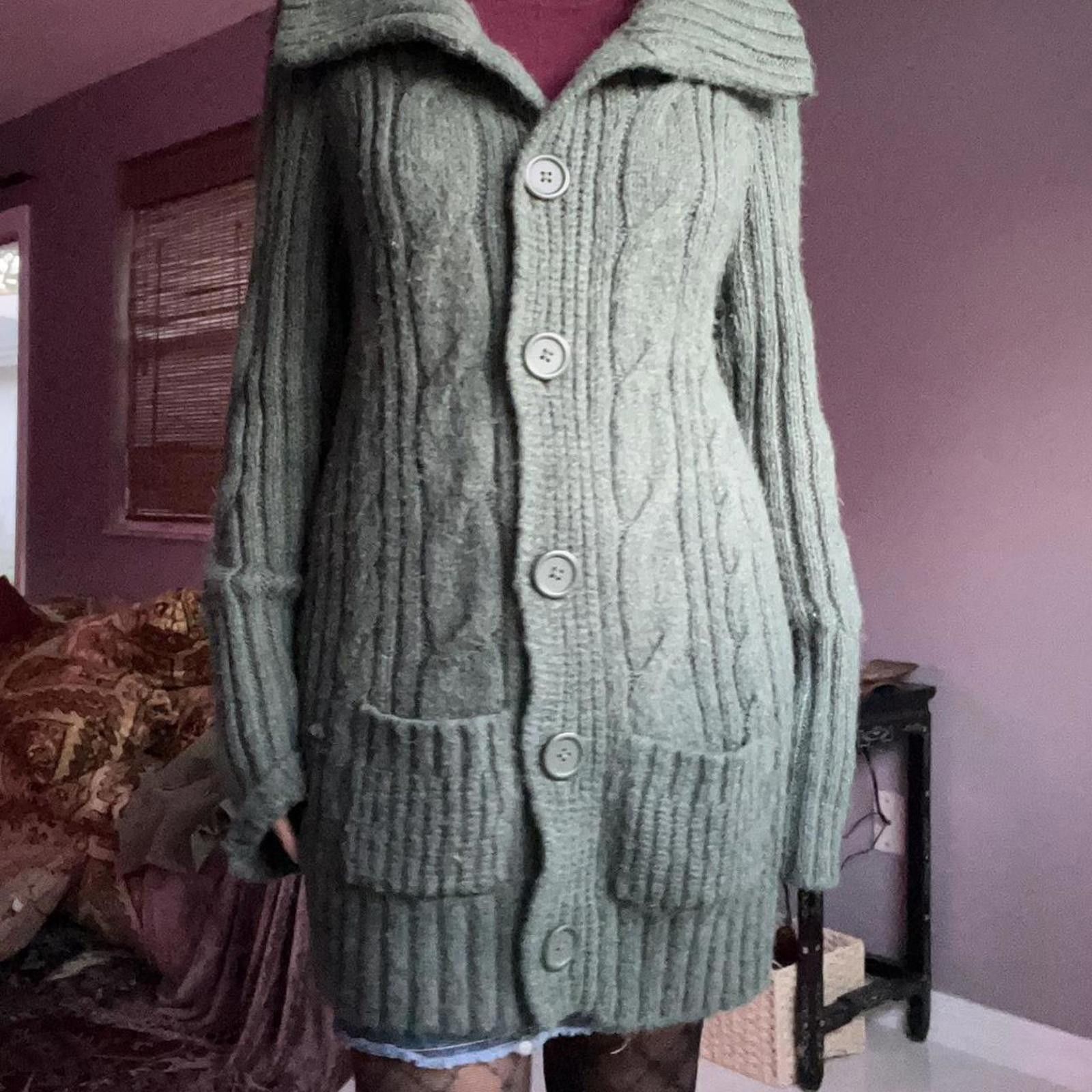 Mossimo Green knit cardigan with button-up front and collar Size XXL / US 16-18 / IT 52-54 - 1 Thumbnail