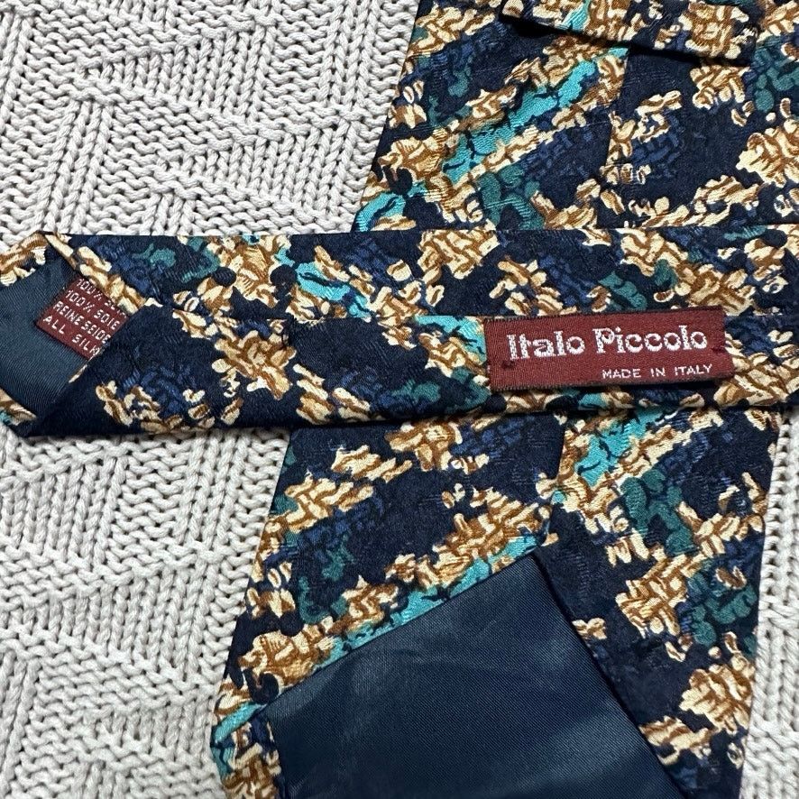 Vintage Vintage navy and gold abstract plaid silk tie Size ONE SIZE - 3 Thumbnail