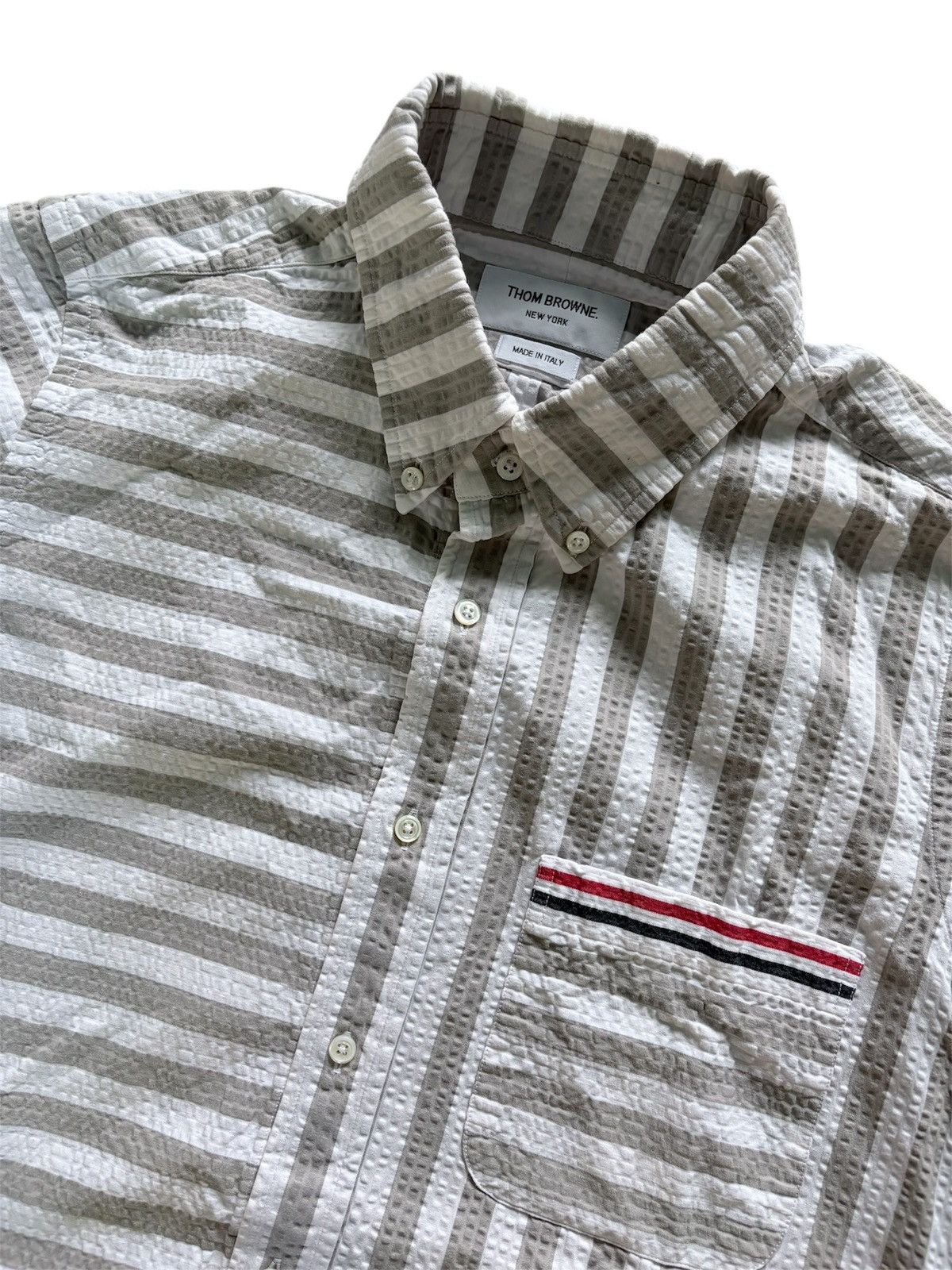 Thom Browne Thom Browne White Grey Striped Button shirt Size US M / EU 48-50 / 2 - 2 Thumbnail
