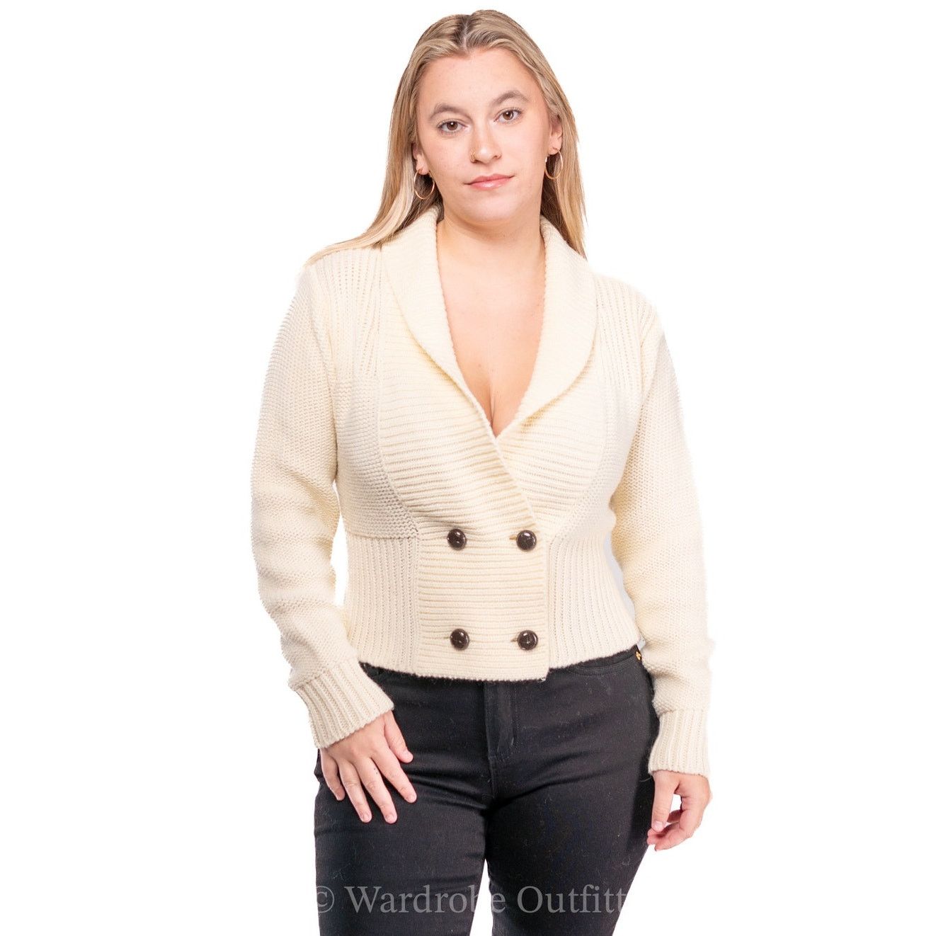 Vintage Vintage 1960's Bone White Mid Century Cardigan Sweater Size L / US 10 / IT 46 - 3 Thumbnail