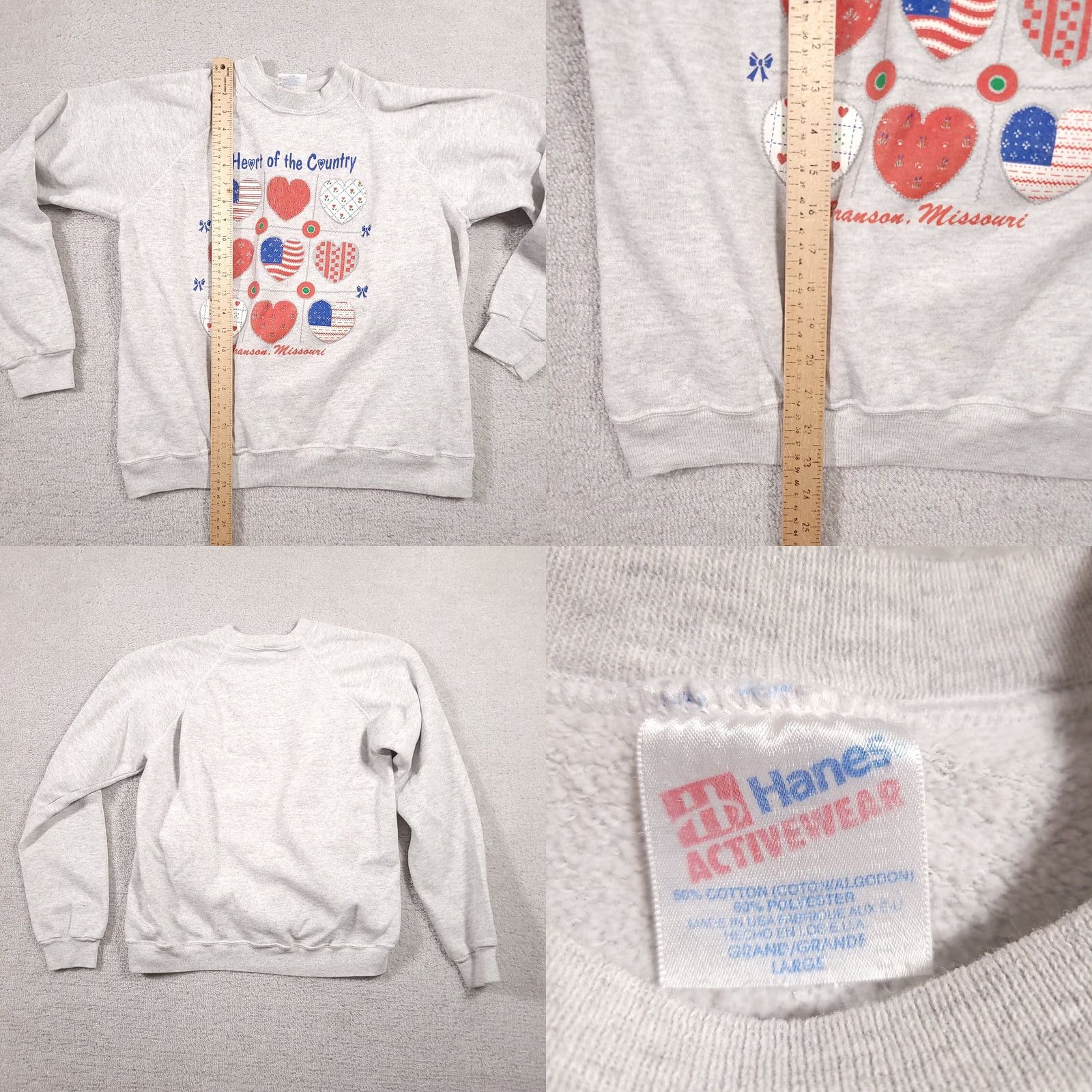 Hanes VINTAGE Hanes Crewneck Sweatshirt Women's Large Gray Branson Hearts USA Made Size L / US 10 / IT 46 - 8 Thumbnail