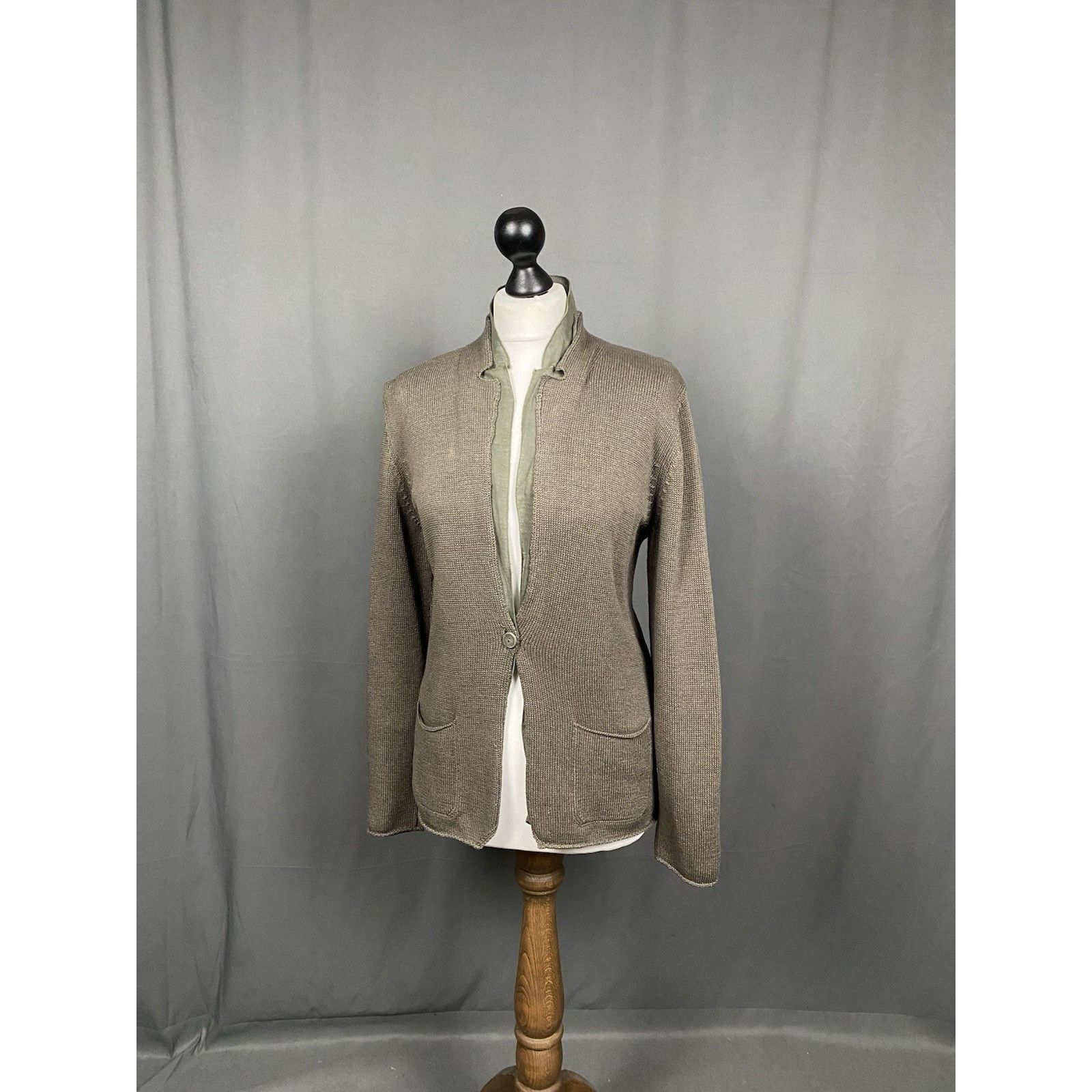 Brunello Cucinelli Brunello Cucinelli Women's Khaki Green Knitted 1-Button Blaz Size L / US 10 / IT 46 - 4 Thumbnail