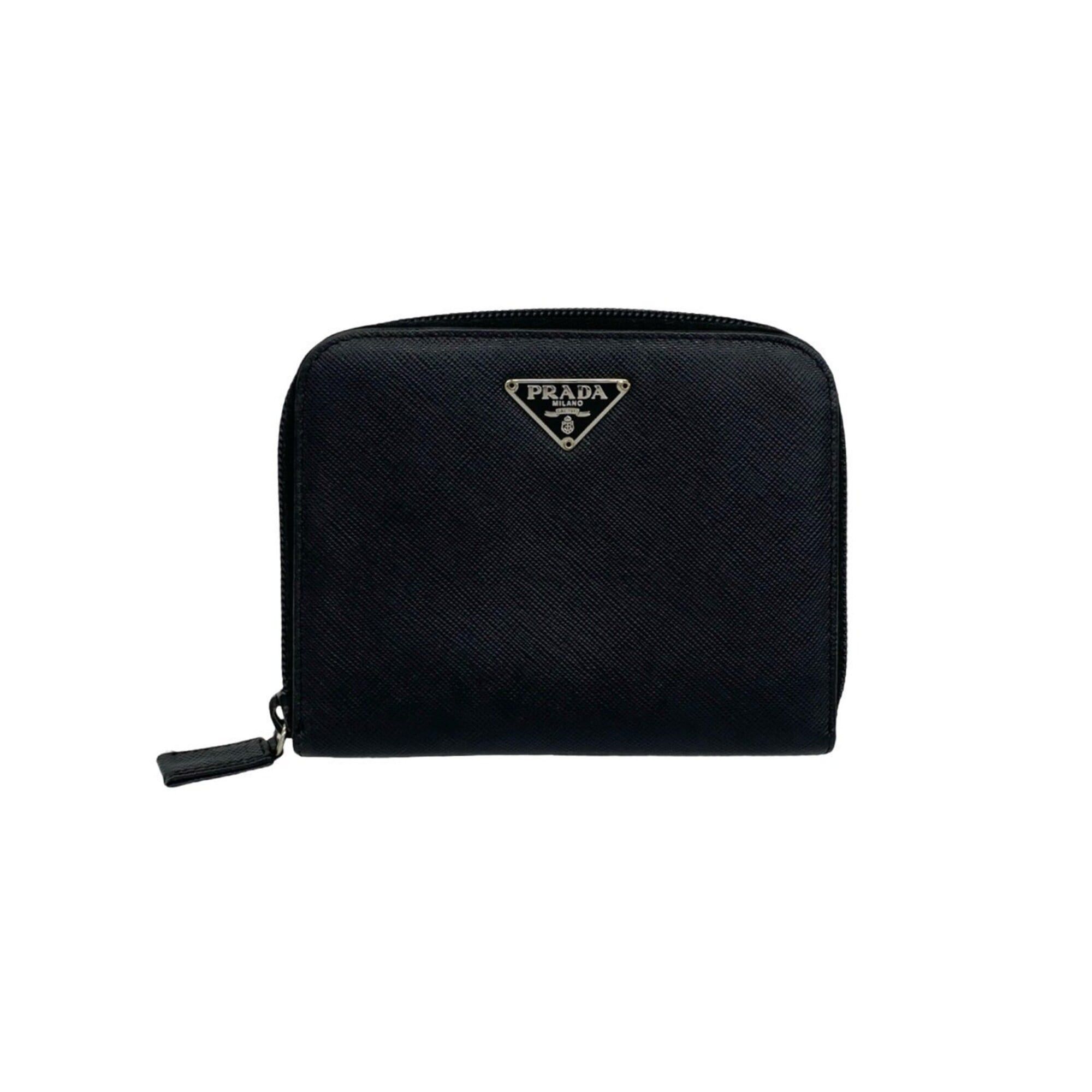 Prada PRADA Triangle Logo Hardware Saffiano Leather Bi-fold Wallet Mini Billfold Coin Purse Black 61539 Size ONE SIZE - 1 Thumbnail