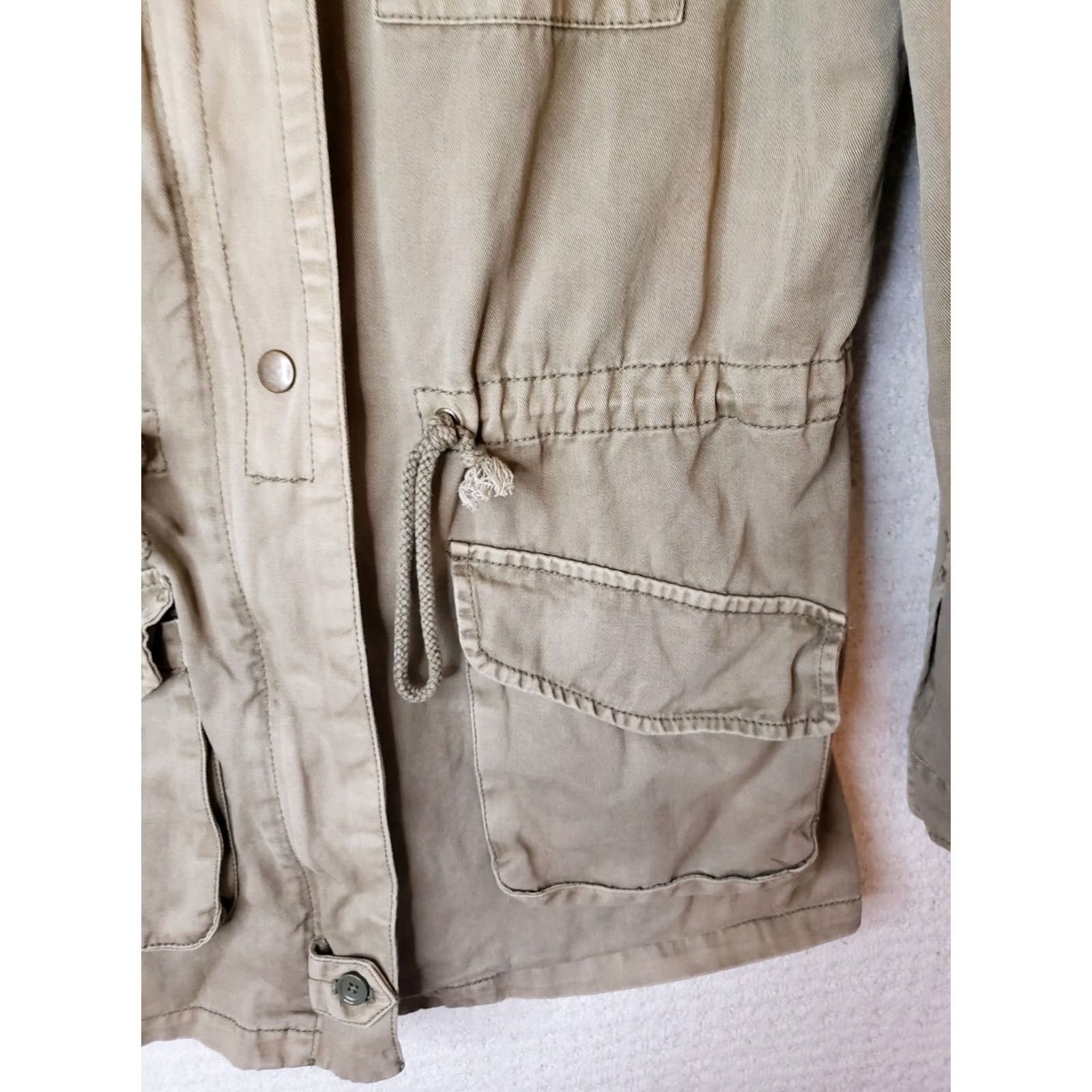 Vintage British Khaki Women's M Military Utility Cargo Safari Jacket Light Weight Olive Green Size M / US 6-8 / IT 42-44 - 4 Thumbnail