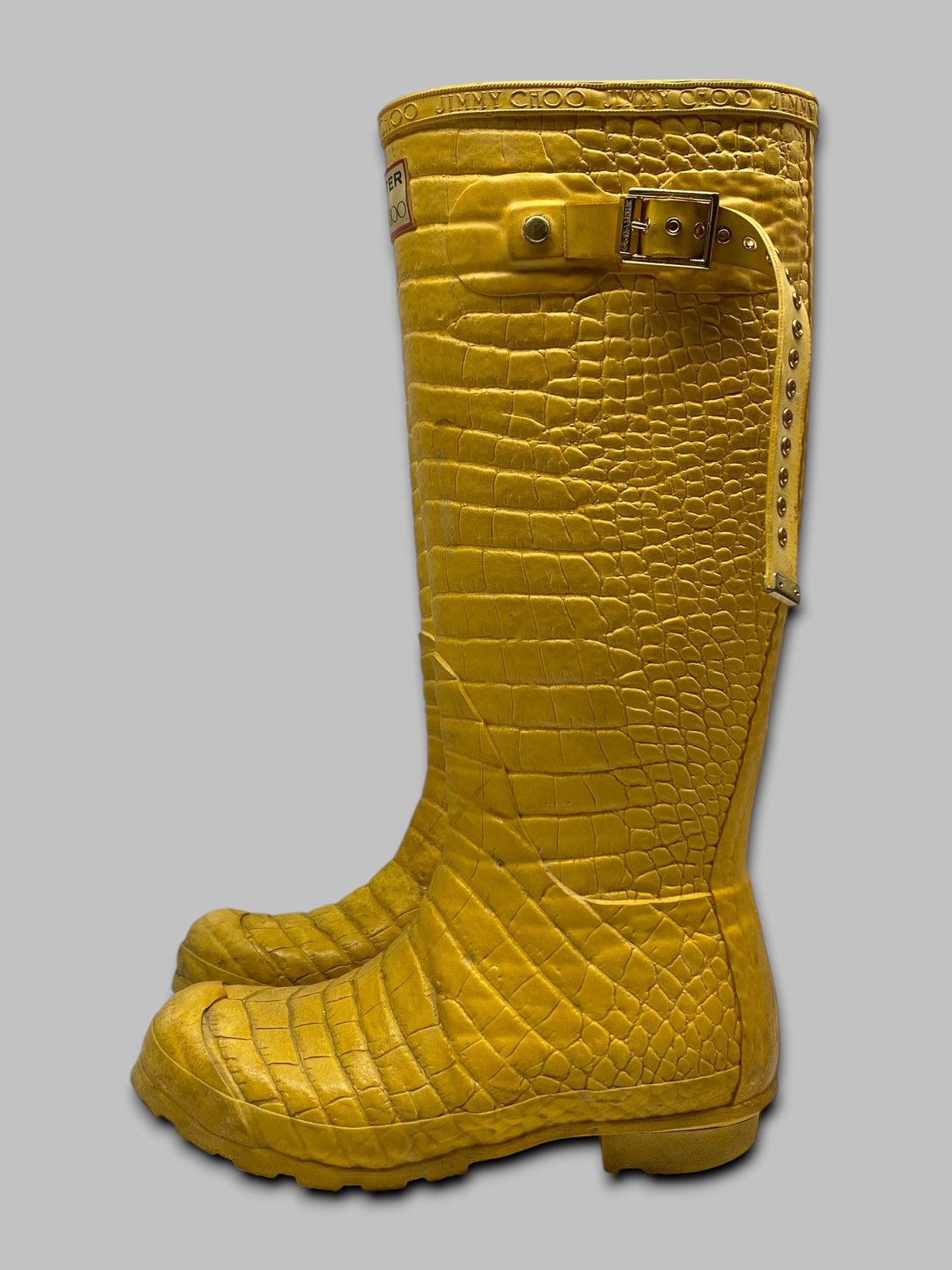 Hunter HUNTER & JIMMY CHOO Special Edition Rain Croc Yellow Boots Size US 4 / IT 34 - 3 Thumbnail