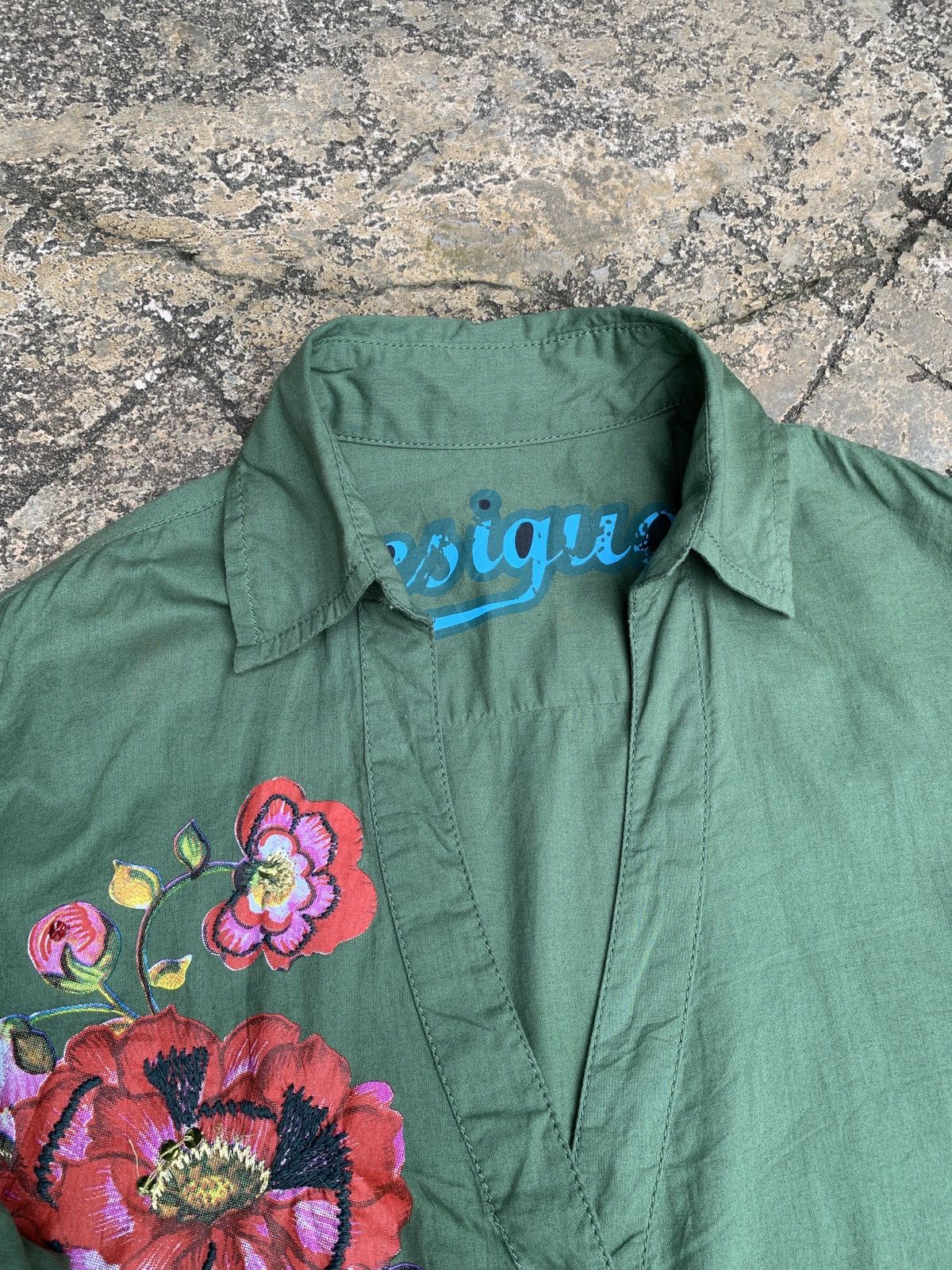 Desigual Desigual Spain Floral Graphic Green Army Shirt Size S / US 4 / IT 40 - 6 Thumbnail