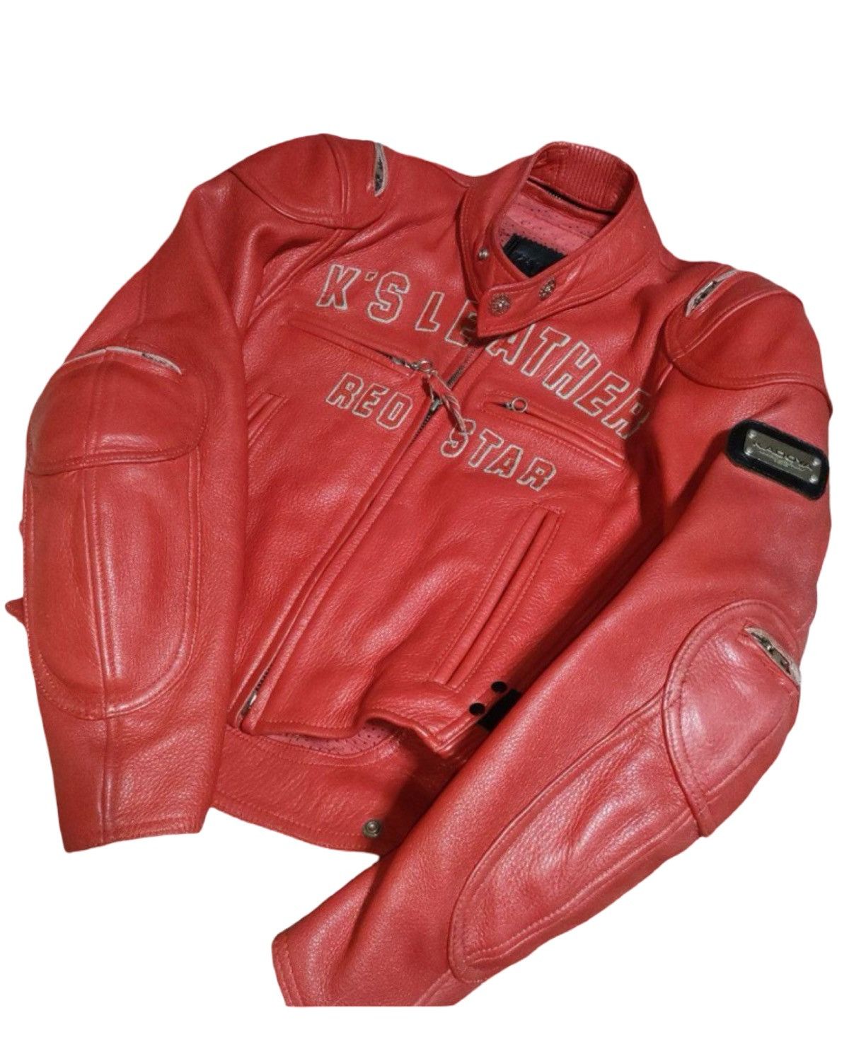 Kadoya Black Star God Speed Genuine Red Leather Crop Biker Jacket Size US M / EU 48-50 / 2 - 2 Thumbnail