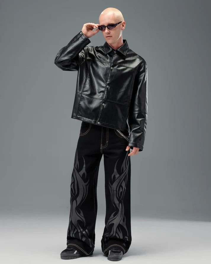 JNCO JNCO JEANS - BRAND NEW - Flame Karatz Jeans Jet Black Size US 34 / EU 50 - 1 Thumbnail