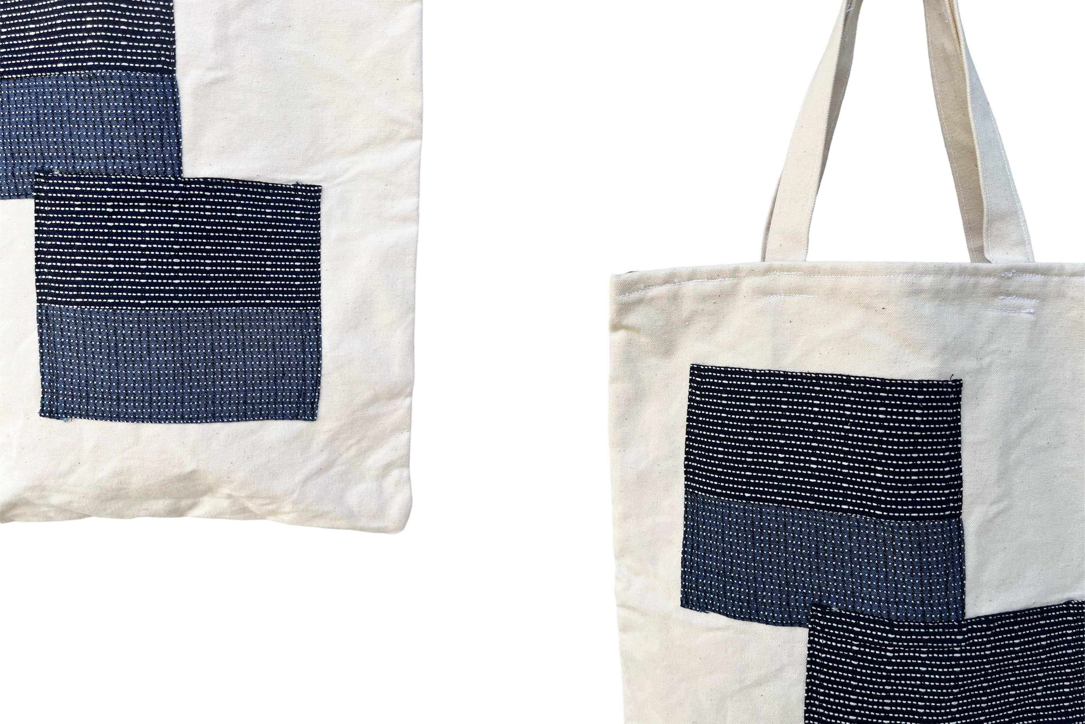 Vintage Upcycled Japanese fabric and sashiko patchwork tote bag Size ONE SIZE - 4 Thumbnail