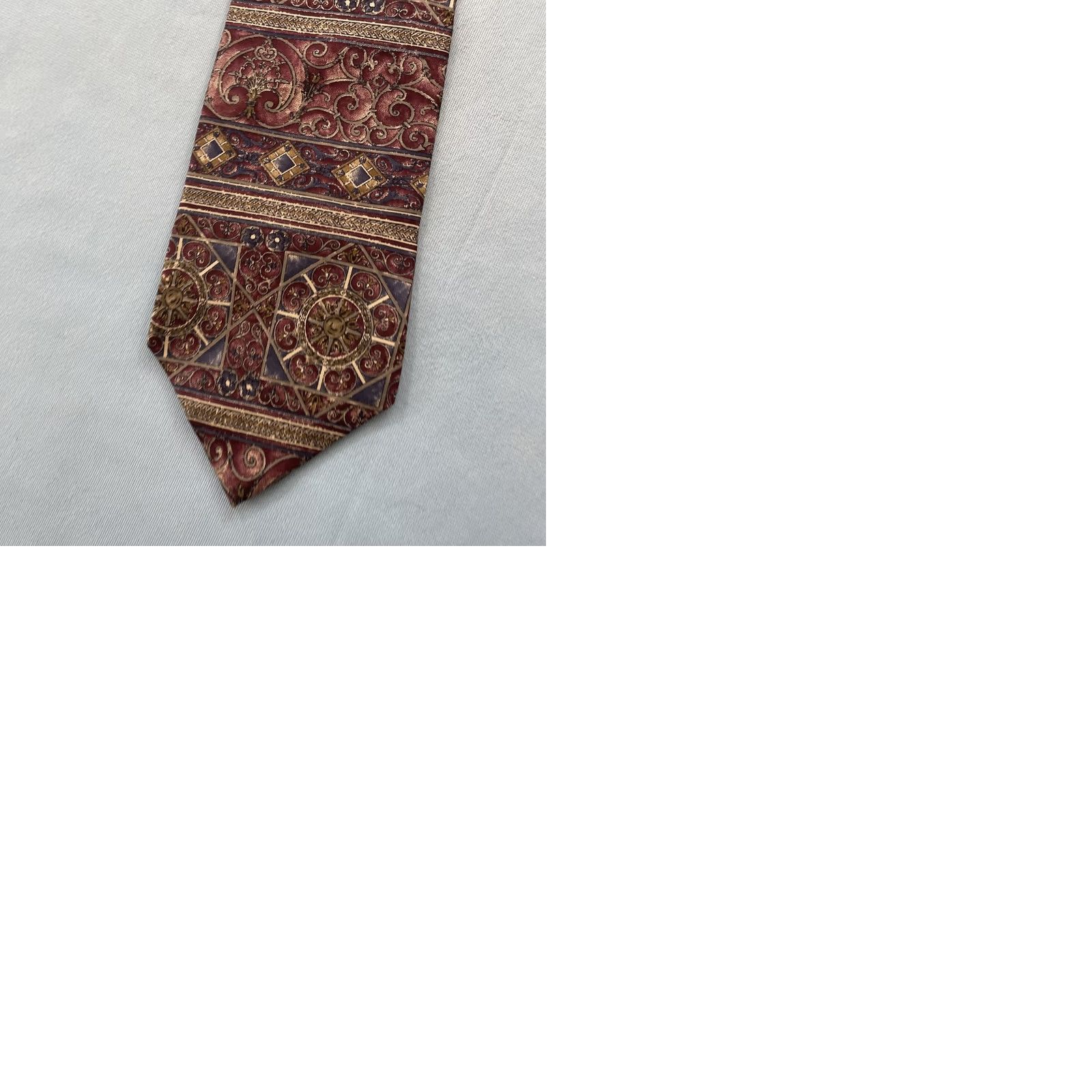 Vintage VINTAGE Courtney All Silk Tie vtg 90s Optical ArtDeco Spoke Burst Geometry Red Gray 4x56 Capsule Wide Necktie Mens Silk Tie Size ONE SIZE - 11 Thumbnail