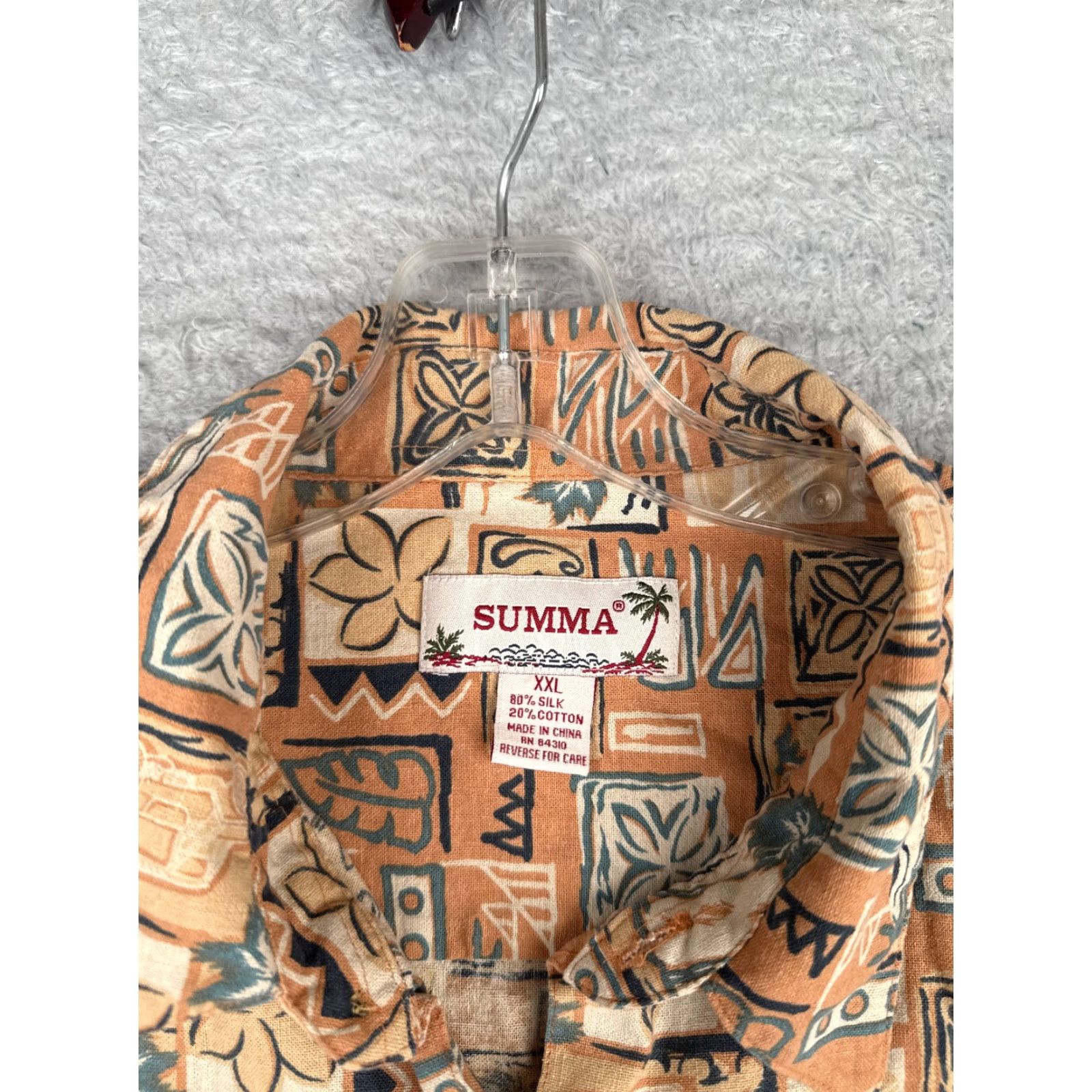 Vintage Summa Shirt Men 2XL Orange Floral Tile Palm Silk Blend Button Up Hawaiian Size US XXL / EU 58 / 5 - 7 Thumbnail