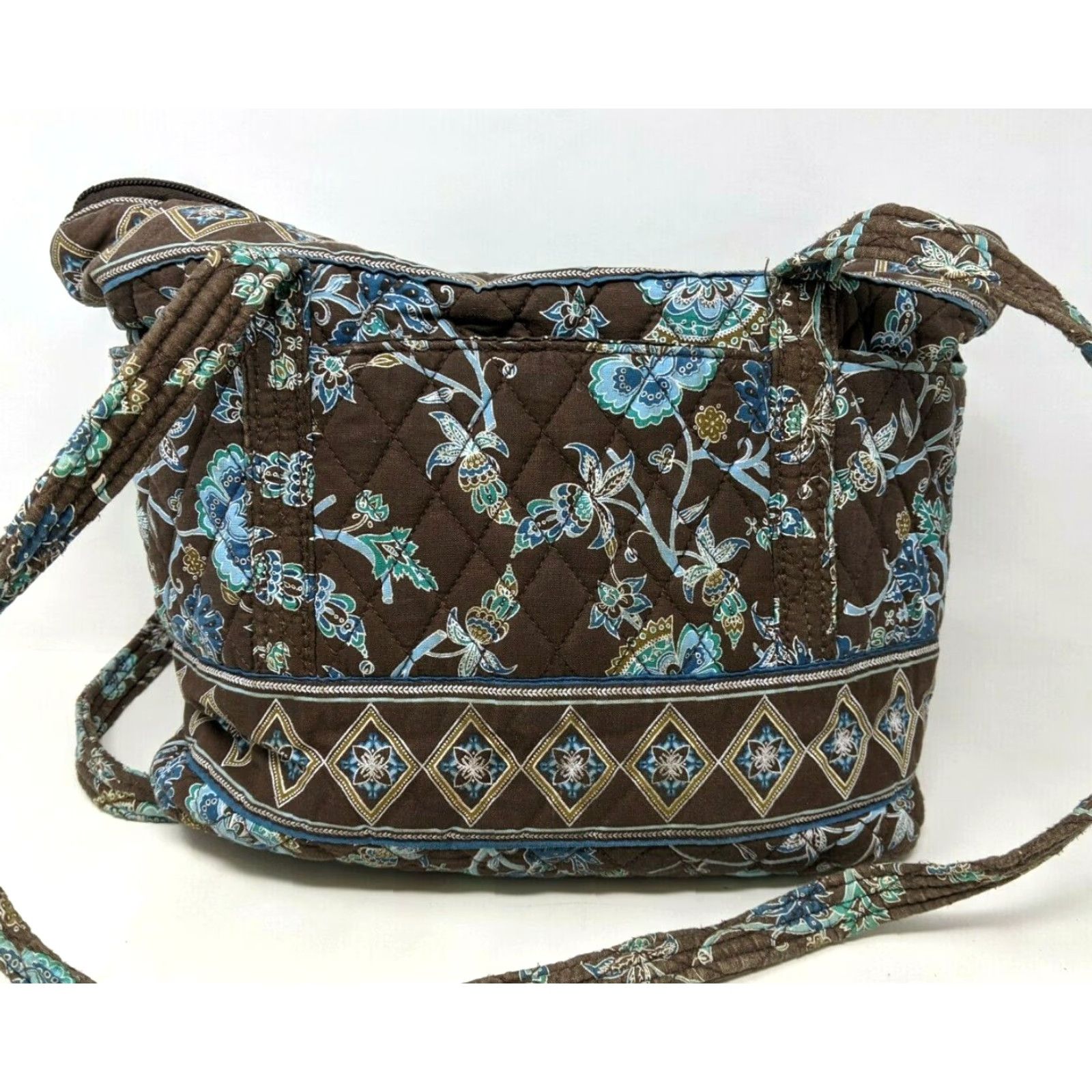 Croft & Barrow Croft & Barrow Tote Women's Large Quilted Floral Brown Turquoise Messenger Bag Purse HB21 Size ONE SIZE - 3 Thumbnail