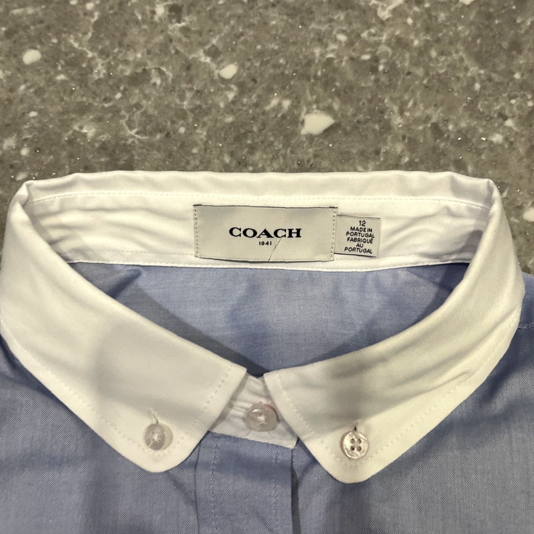 Coach Coach Shirt Womens 12 Blue White Contrast Collar Dress Button Down Portugal Size XL / US 12-14 / IT 48-50 - 2 Thumbnail
