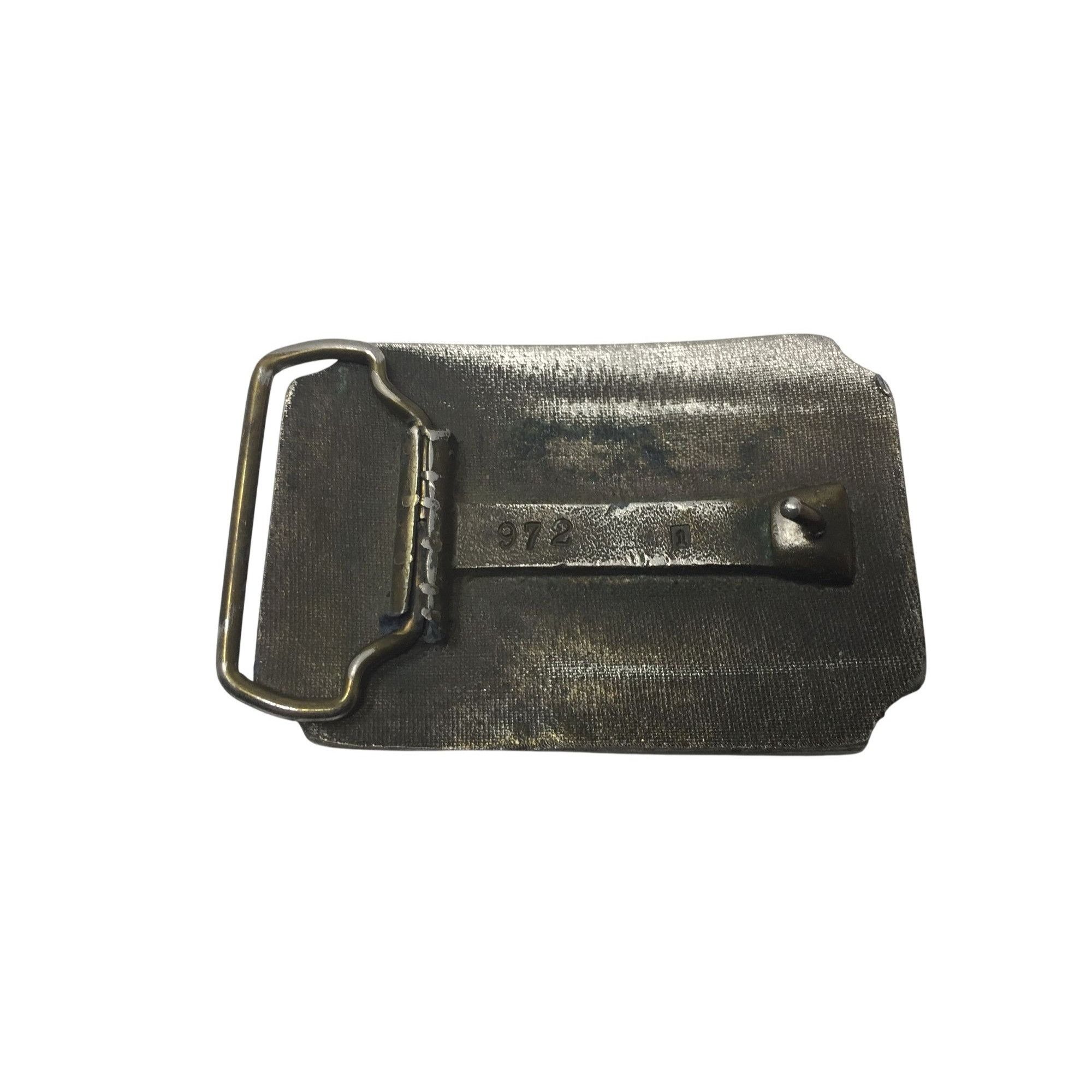 Other Vintage Silver and Green Men's Metal Belt Buckle with Two Fl Size ONE SIZE - 3 Thumbnail