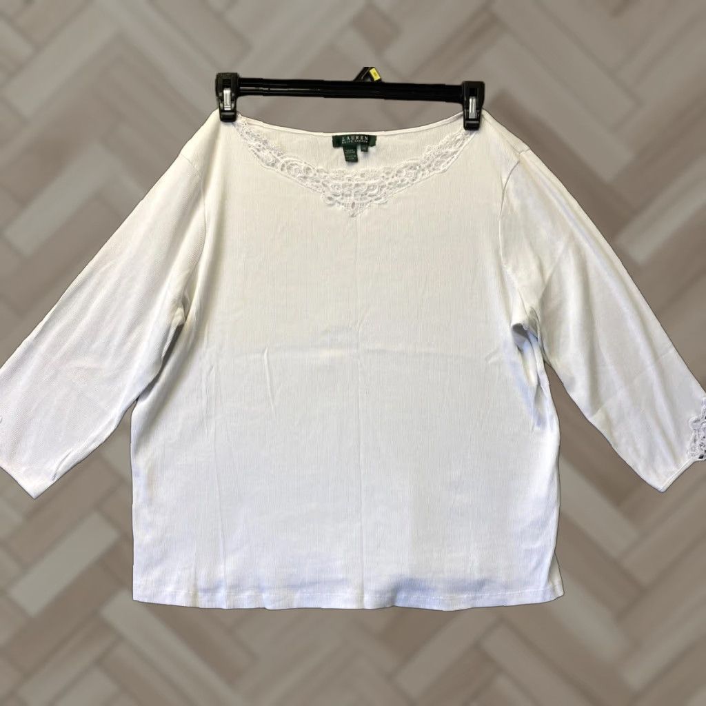 Ralph Lauren LAUREN RALPH LAUREN Women's Blouse 3XL White Collared Top - Metal Theme Size XXL / US 16-18 / IT 52-54 - 1 Thumbnail
