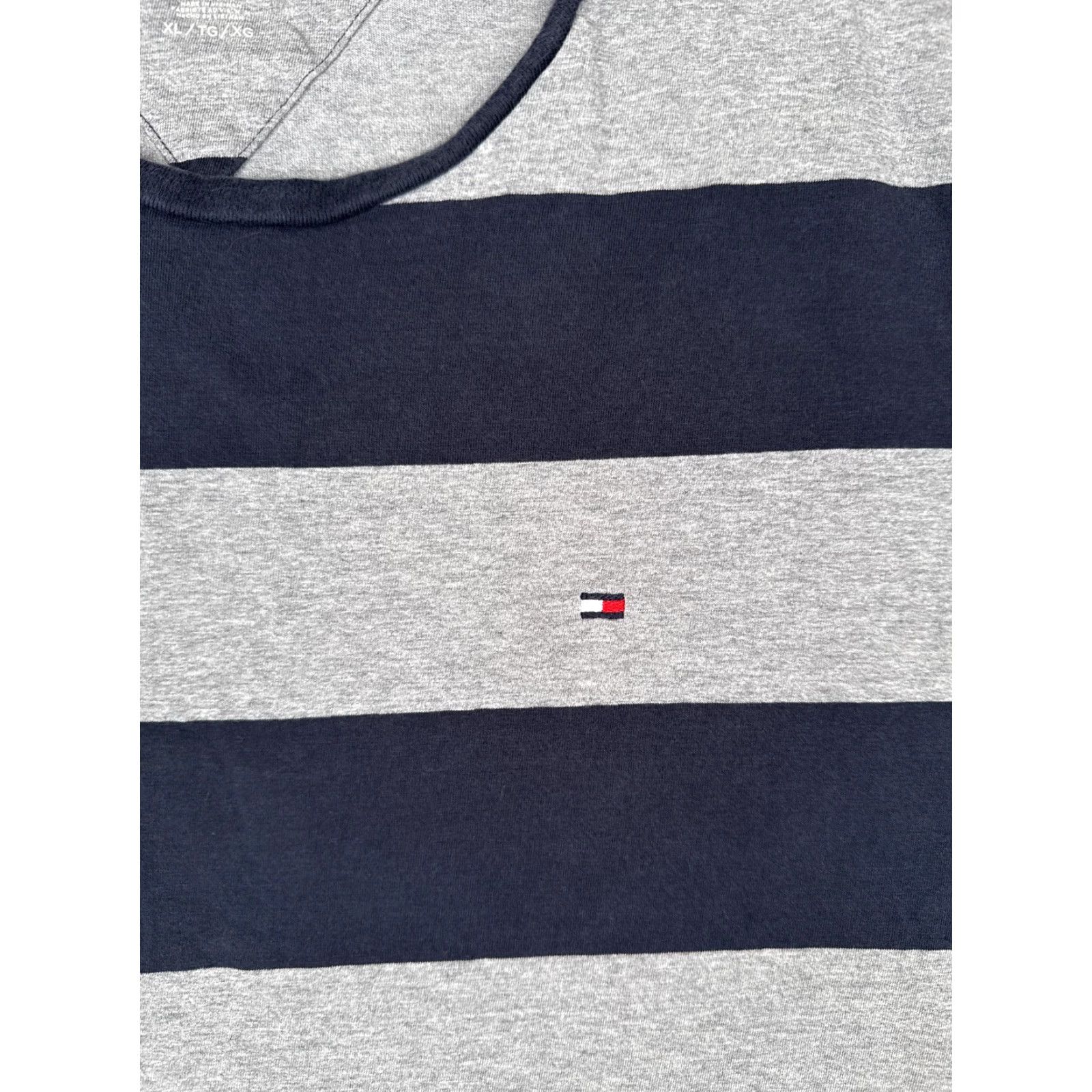 Tommy Hilfiger Tommy Hilfiger Shirt Adult XL Gray Blue Stripe Short Sleeve Crew Cotton Logo Size US XL / EU 56 / 4 - 6 Thumbnail
