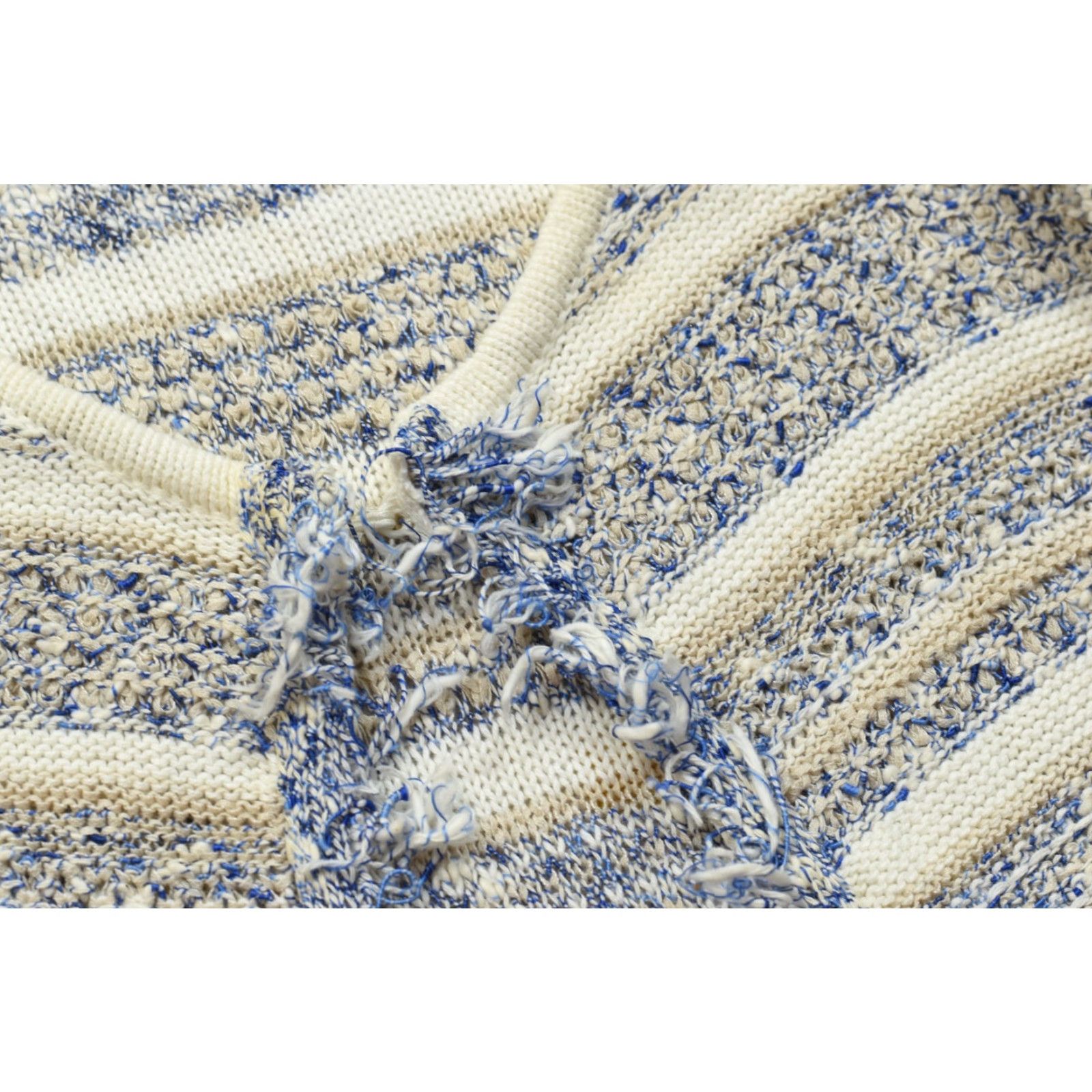 Vintage Chico's Cardigan Women Open Front Fringe Trim Striped Knit Blue Cream Size 3 Sweater - Regular Fit, Crew Neck, Long Sleeve Size XS / US 0-2 / IT 36-38 - 7 Thumbnail