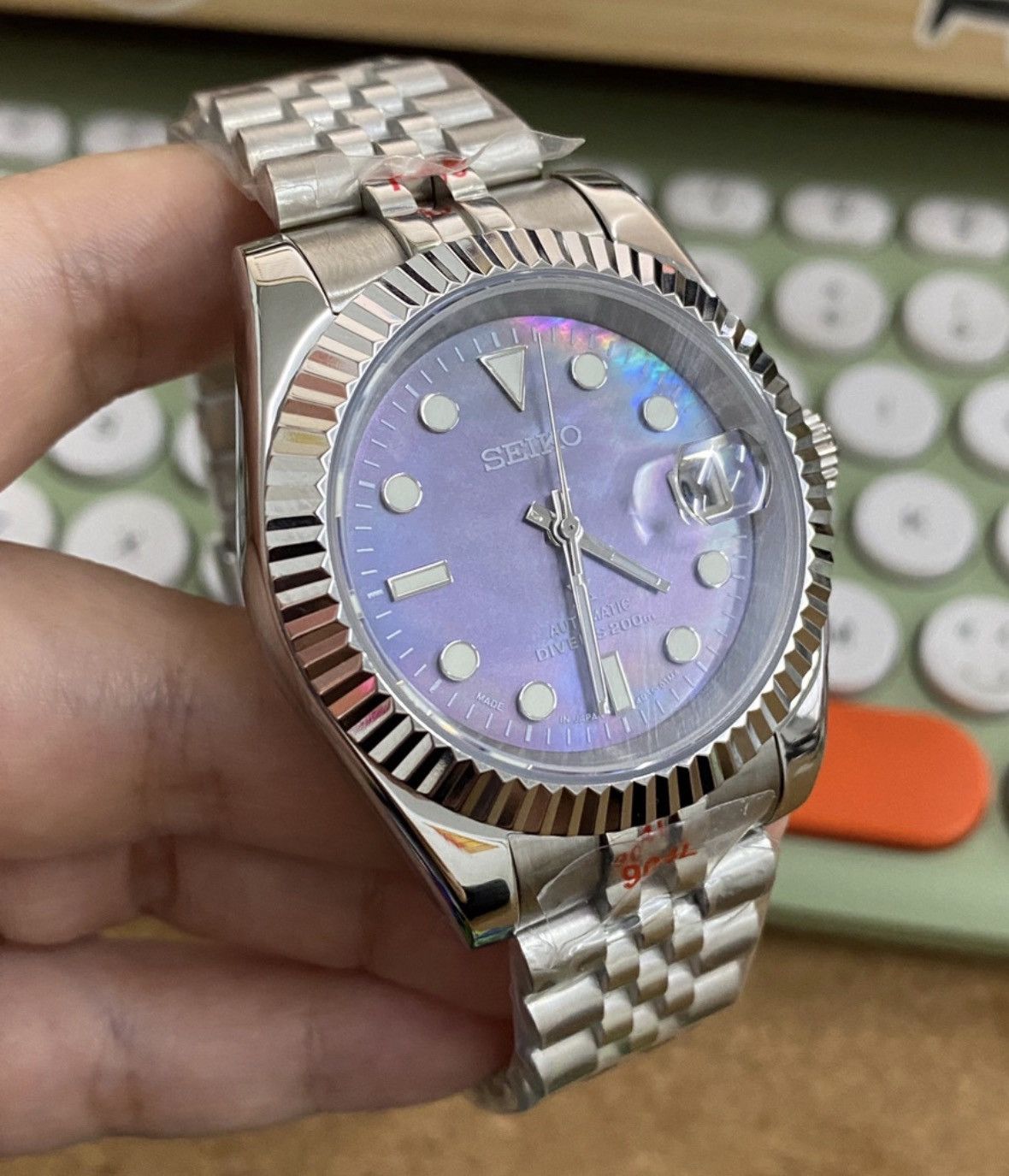 Japanese Brand Seiko Mod Datejust Purple Dial Steel Jubilee Watch 36mm Size ONE SIZE - 2 Thumbnail
