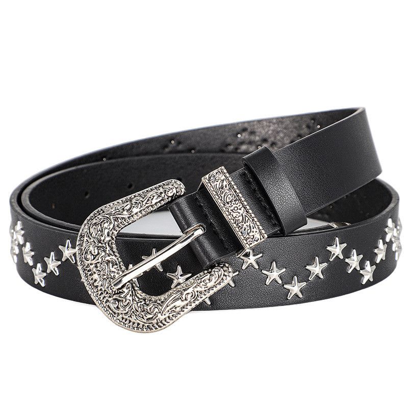 Jewelry Pentagram Rivet Vintage Carved Buckle PU Belt Size ONE SIZE - 7 Thumbnail