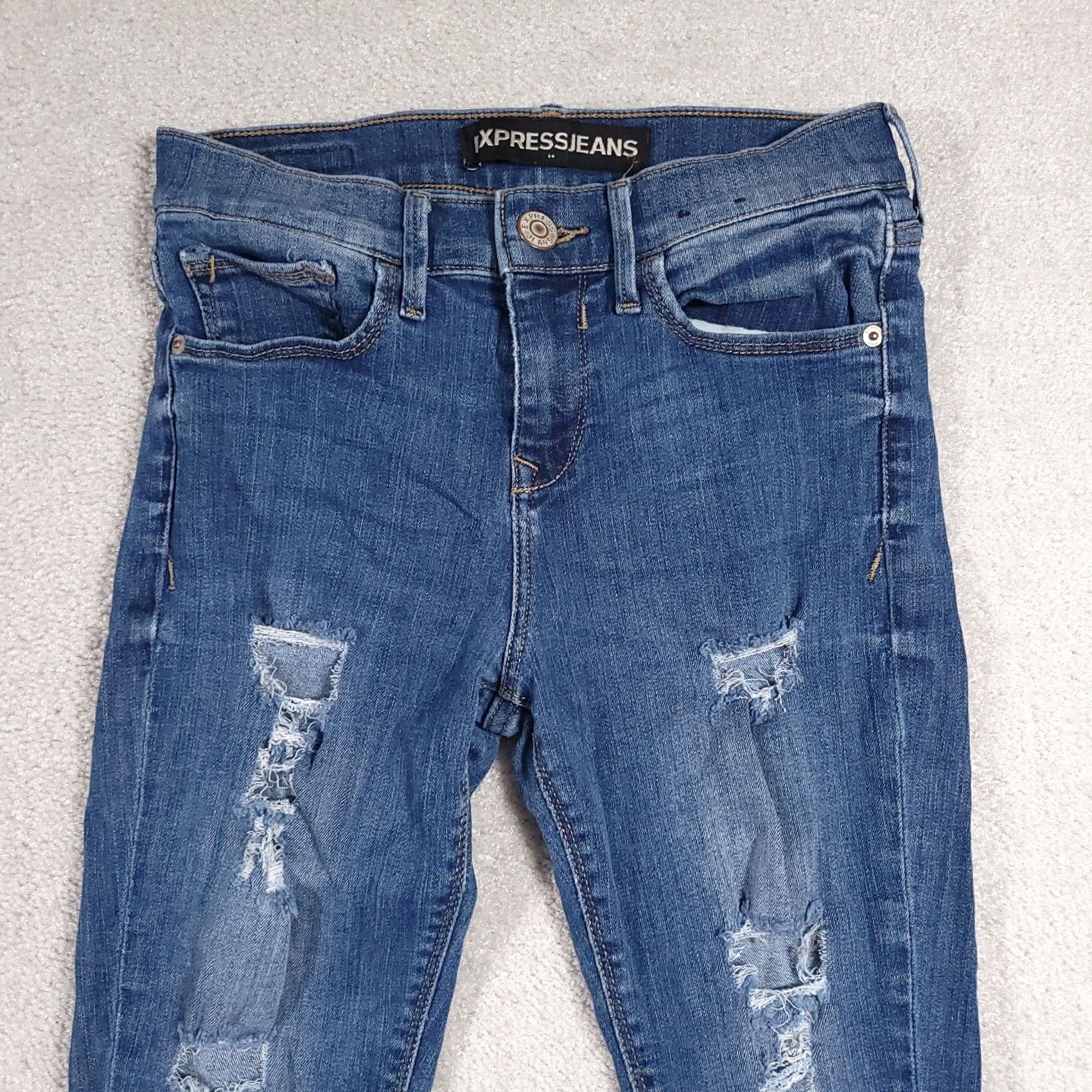 Express VINTAGE Express Jeans Skinny Ankle Mid Rise Destroyed Women's 2S Short Stretch Denim Size 26" / US 2 / IT 38 - 3 Thumbnail