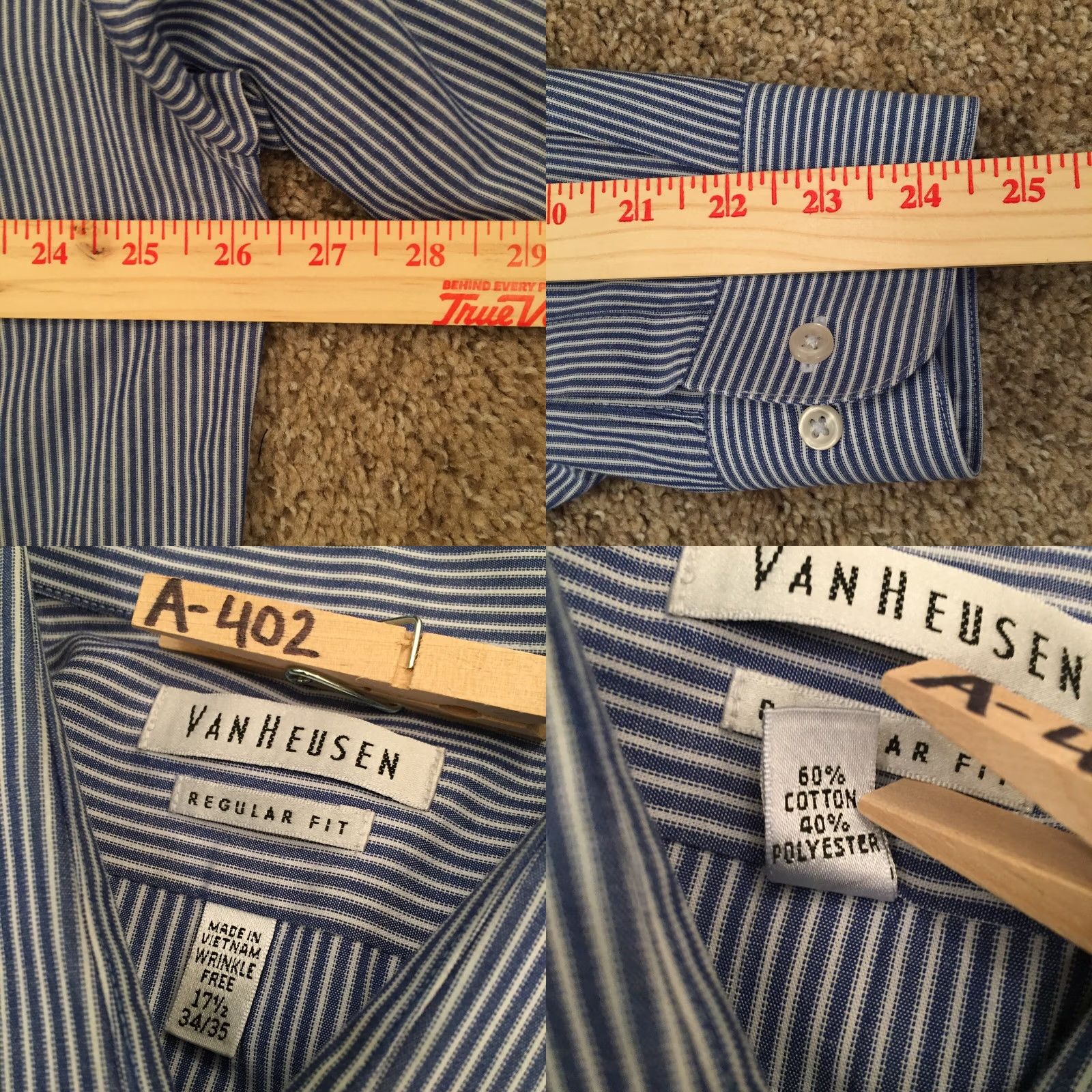 Van Heusen Van Heusen Shirt Mens 17.5 Blue Striped Long Sleeve Button-Up Regular Cotton Blend Collection Shirt Men Size US XXL / EU 58 / 5 - 8 Thumbnail