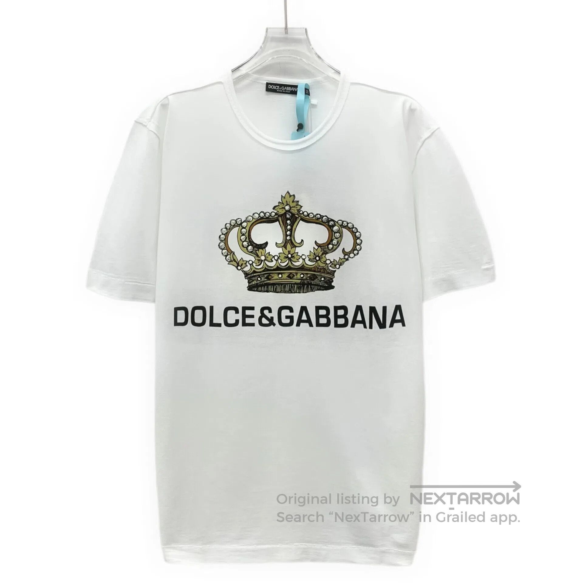 Dolce & Gabbana Dolce Gabbana White T-shirt with Crown and Letter Print on Size US L / EU 52-54 / 3 - 1 Thumbnail