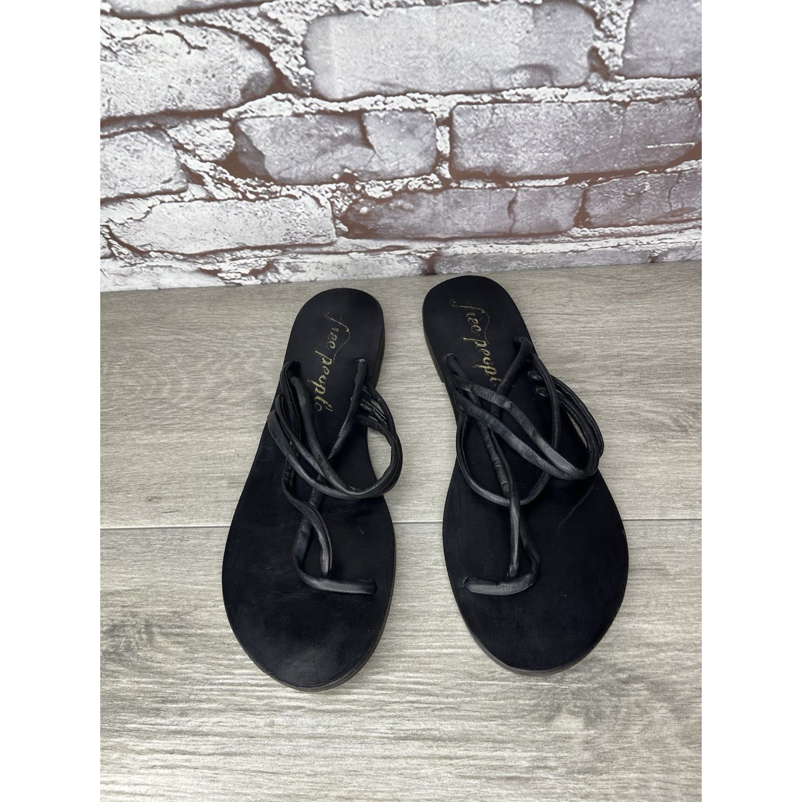 Free People Free People Kayla Black Leather Strappy Slides Sandals Women Size US 7.5 / IT 37.5 - 6 Thumbnail