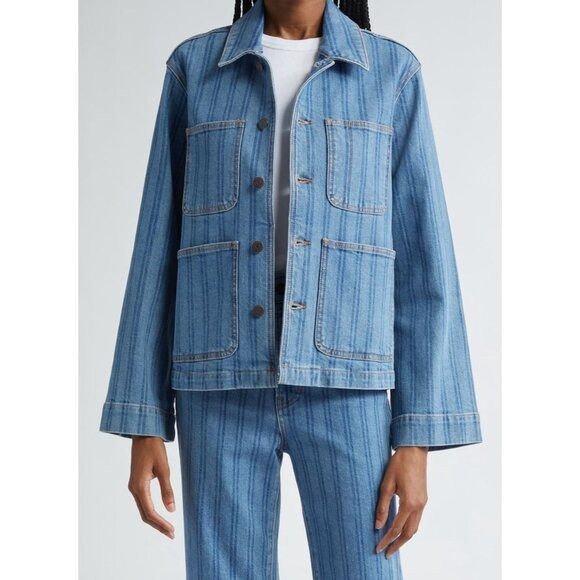 Veronica Beard Veronica Beard NWT Dahl Stripe Denim Chore Jacket Size XS Size XS / US 0-2 / IT 36-38 - 2 Thumbnail