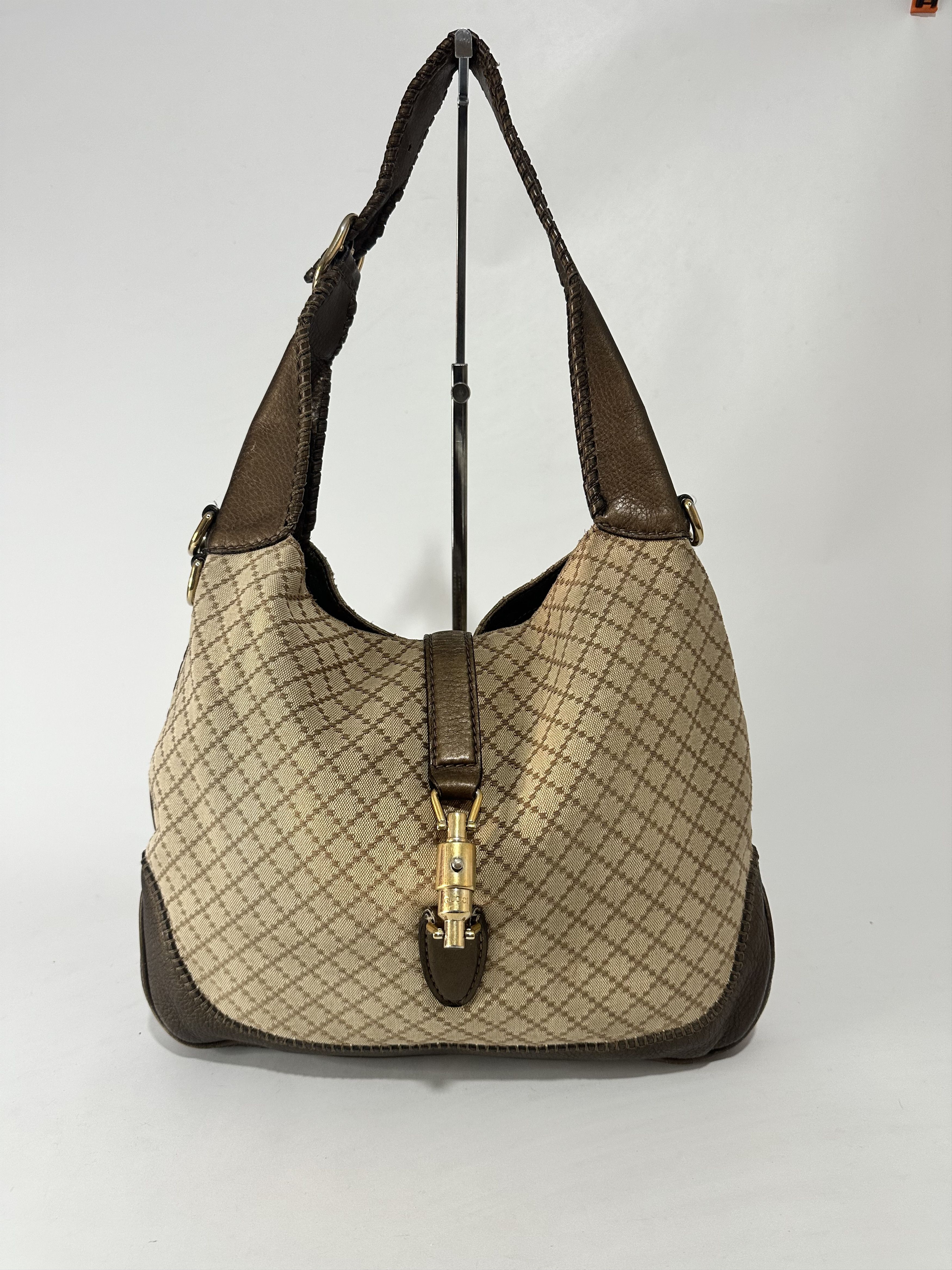 Gucci Gucci Brown/Beige Diamante Canvas New Jackie Shoulder Bag Size ONE SIZE - 1 Thumbnail