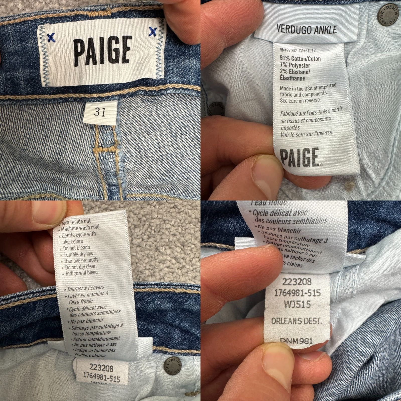 Paige VINTAGE Paige Verdugo Ankle Skinny Denim Jeans Womens 31 Blue Medium Wash Casual Classic Size 24" / US 00 / IT 34 - 8 Thumbnail