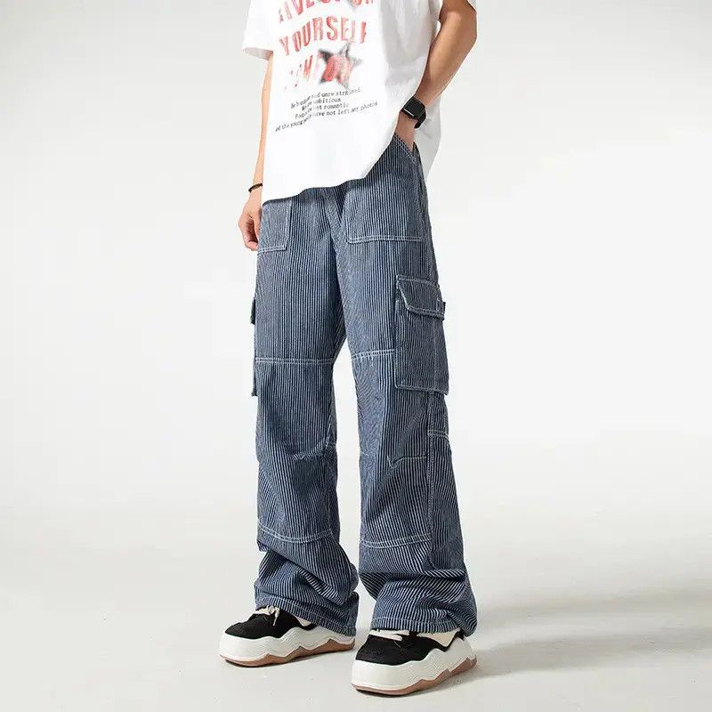 Japanese Brand Retro loose striped patchwork pocket jeans Size US 32 / EU 48 - 6 Thumbnail