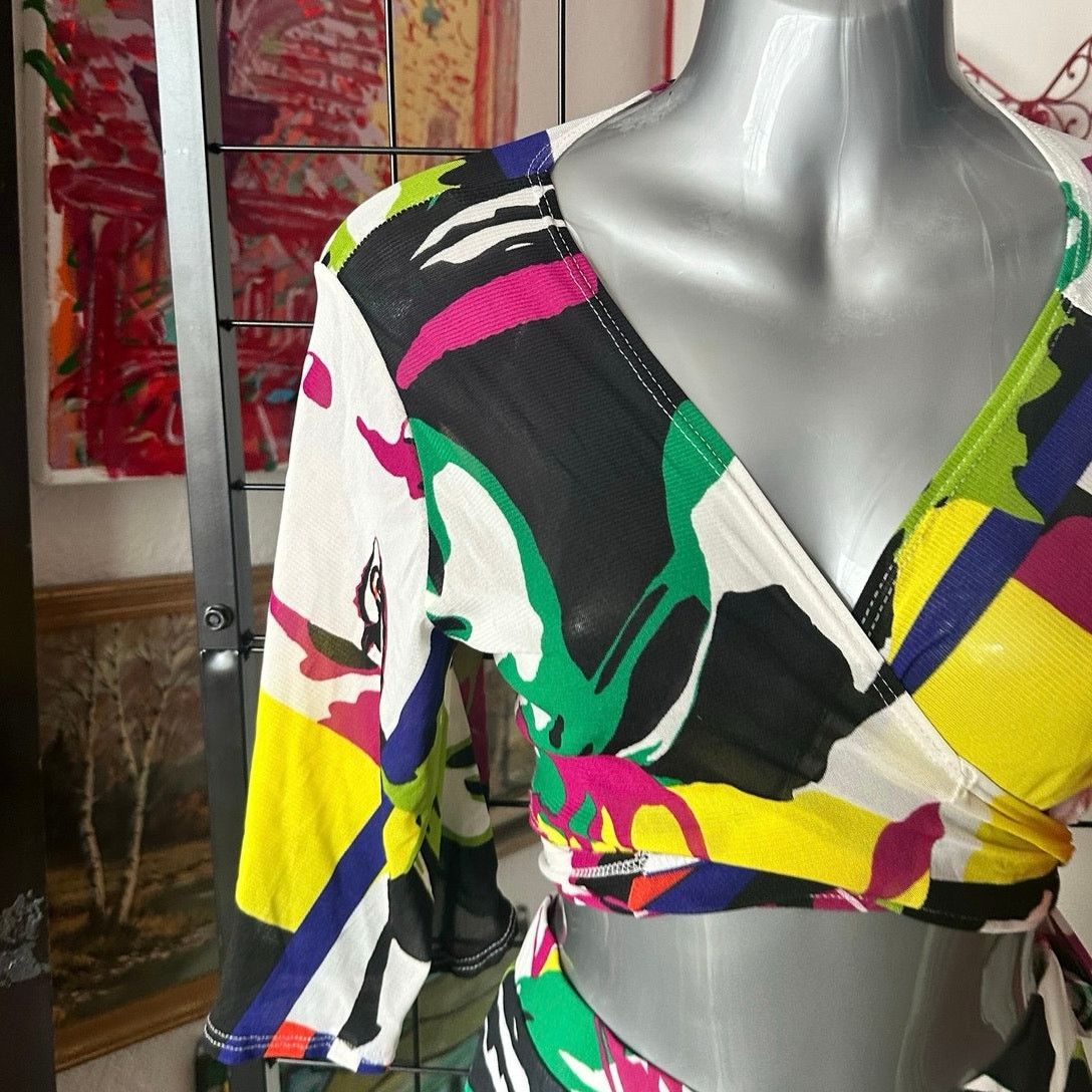 Other lani abstract face design y2k vintage wrap top bottoms set Size 26" / US 2 / IT 38 - 4 Thumbnail