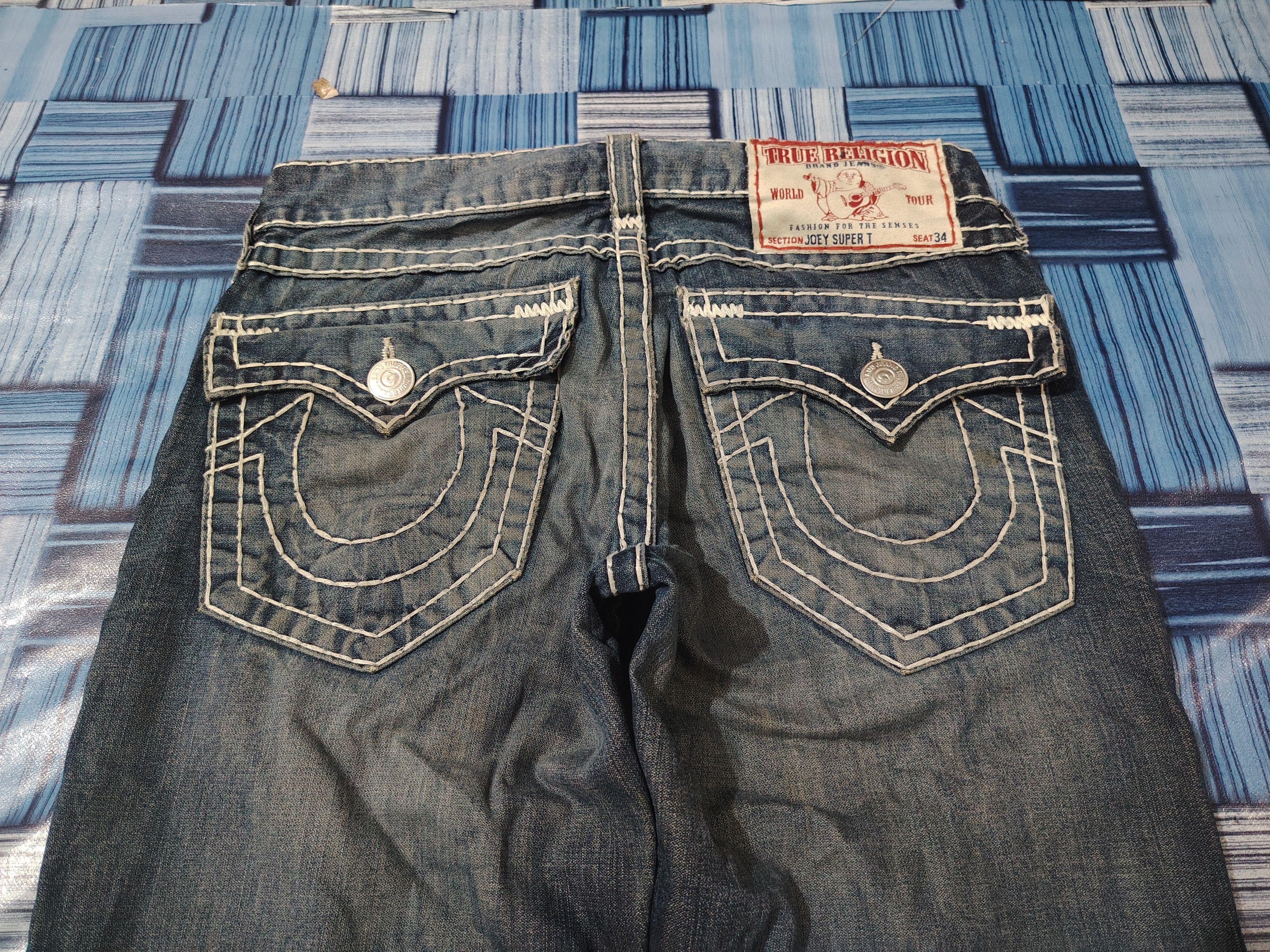 True Religion True Religion Jeans White Stitch Joey Super T Denim Flared Size US 31 - 15 Thumbnail