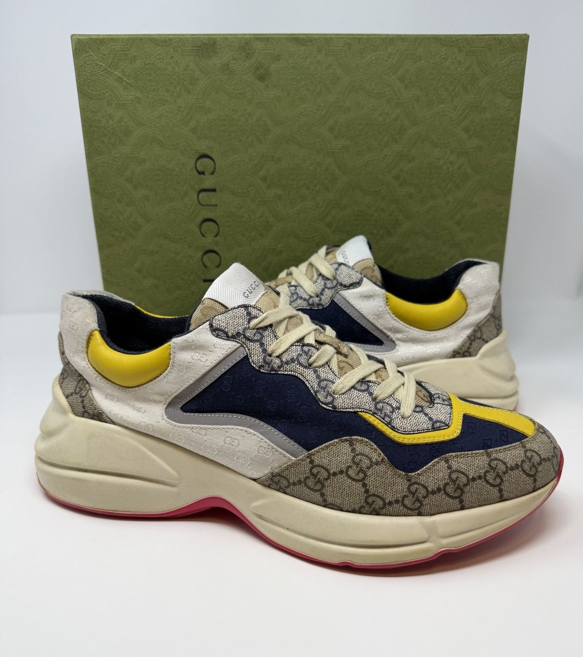 Gucci Gucci Rhyton GG Beige White Yellow Sneaker Size US 12 / EU 45 - 1 Thumbnail
