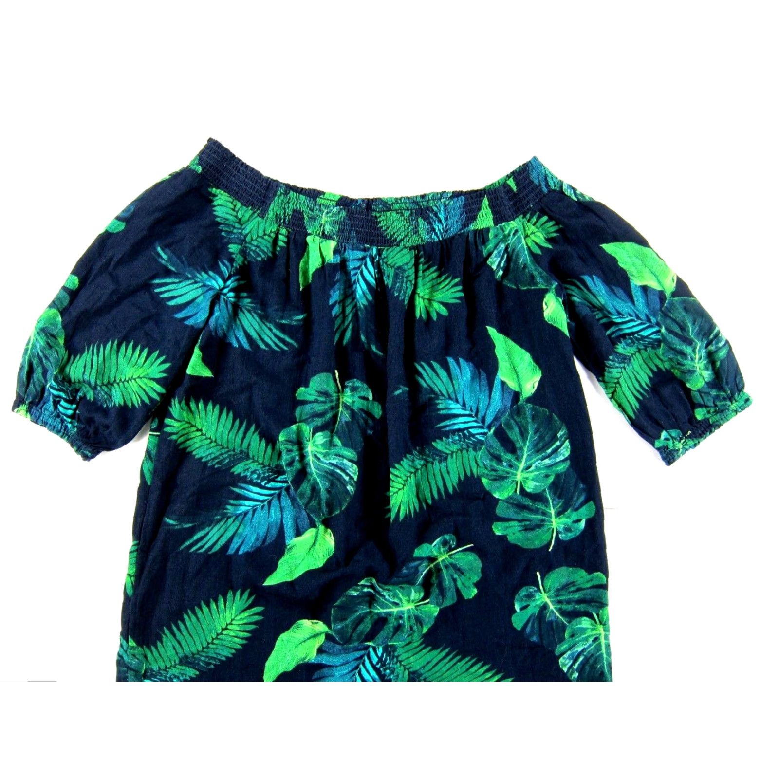 VINTAGE Old Navy Cotton Rayon Blue Green Floral Short Sleeve Tunic Shift  Dress XL - crrs.pl