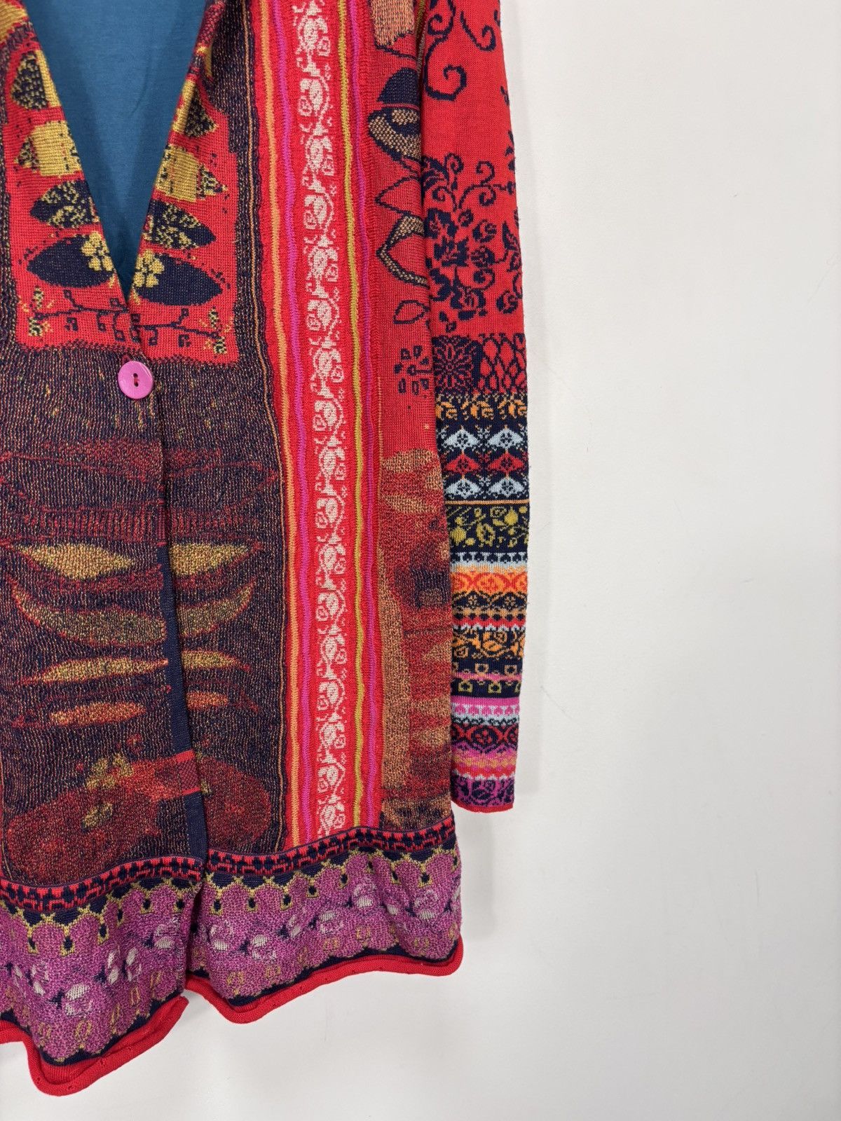 Other Ivko Women’s Red Folk Knit Cardigan Sweater Floral Jacquard Size M / US 6-8 / IT 42-44 - 5 Thumbnail