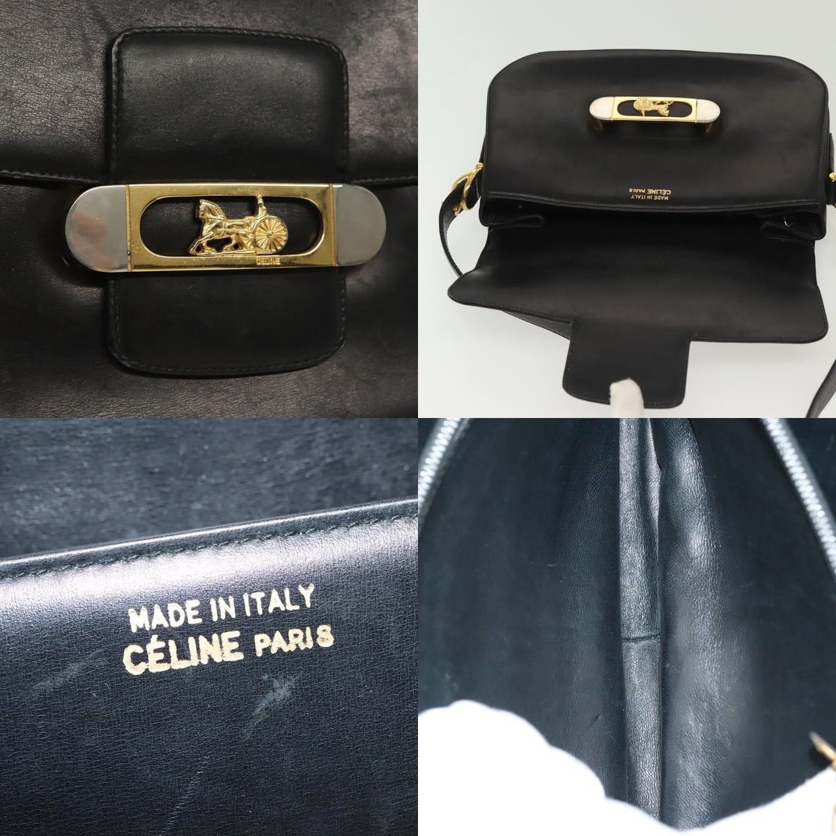 Celine CELINE Horse Carriage Shoulder Bag Leather Black Gold Size ONE SIZE - 11 Thumbnail