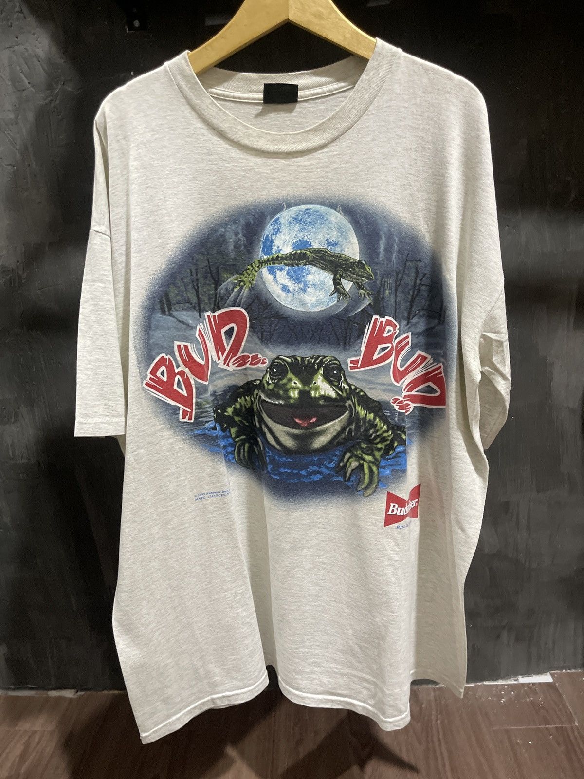 image of Vintage 1995 Budweiser This Bud’S For Yoy in Grey, Men's (Size 2XL)